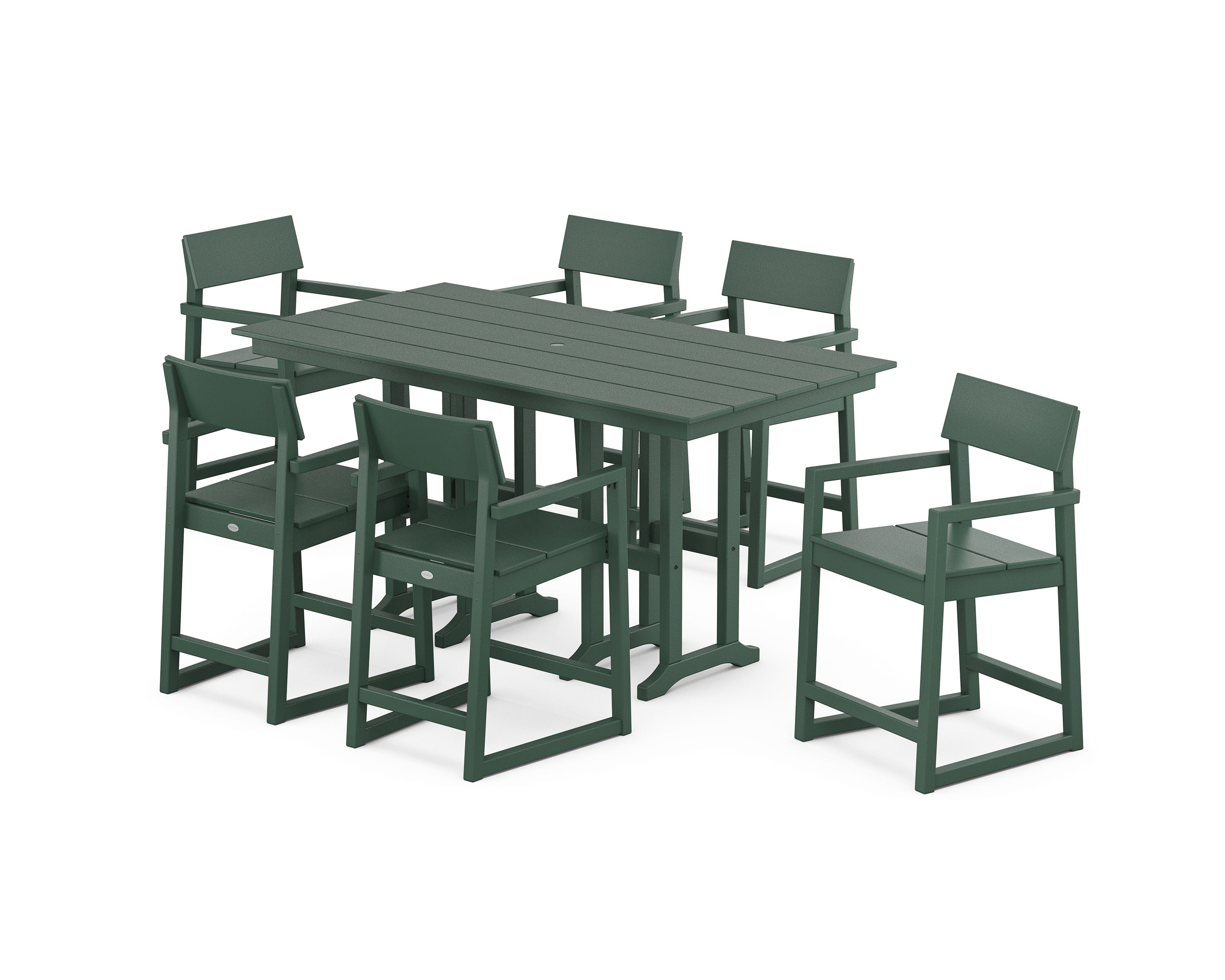 EDGE Arm Chair 7-Piece Farmhouse Counter Set in Green