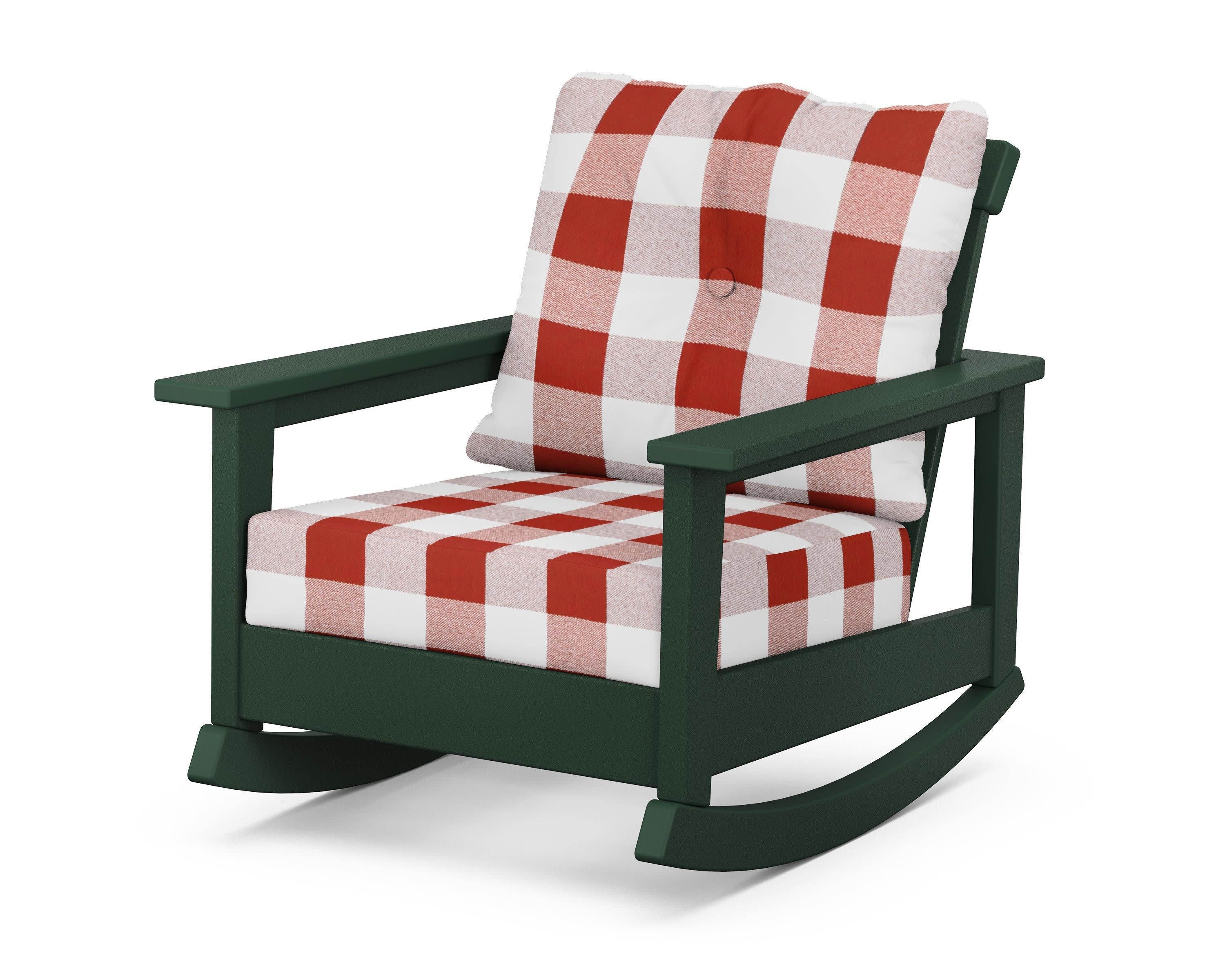 Prescott Deep Seating Rocking Chair in Green / Buffalo Plaid Crimson