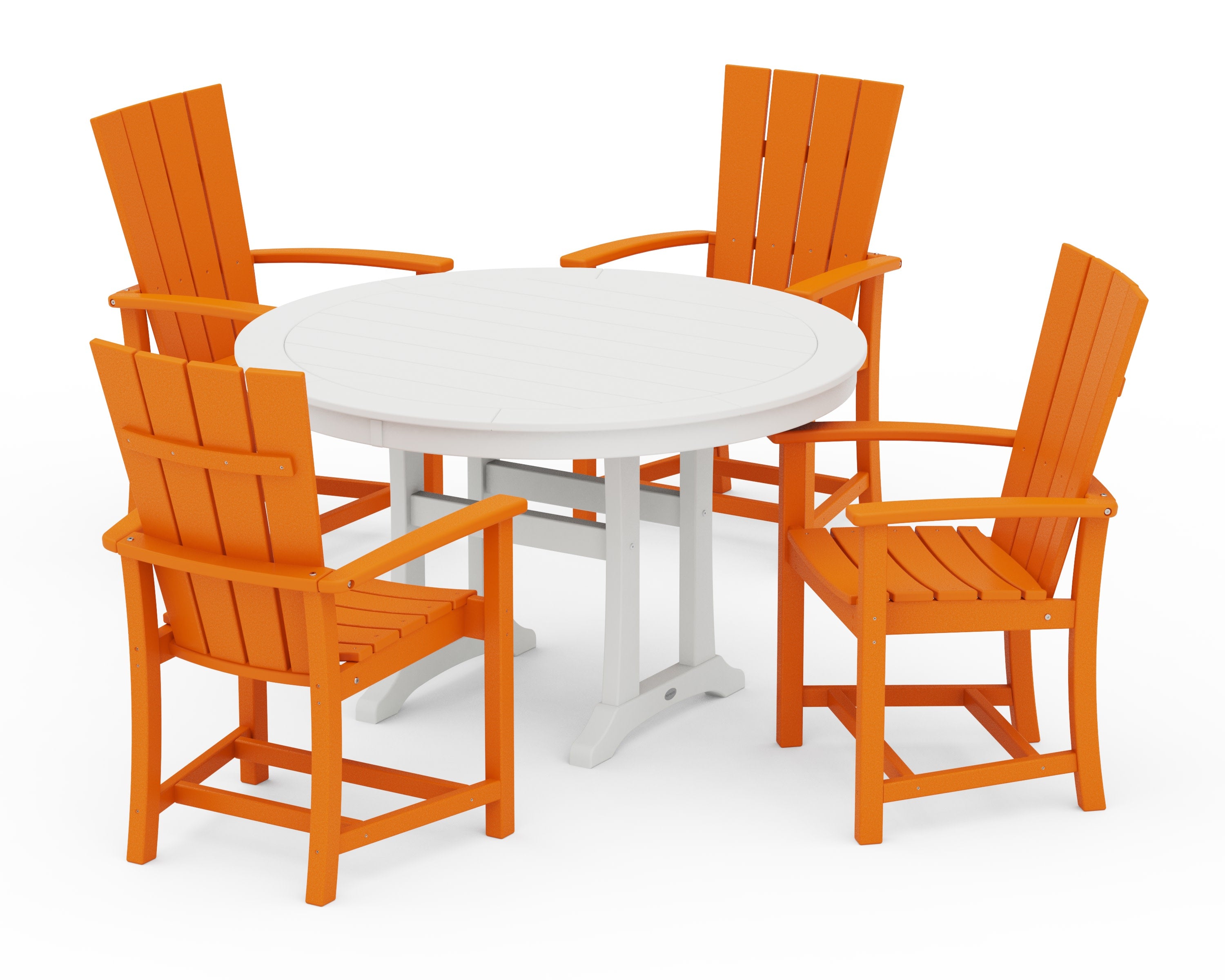 Quattro 5-Piece Round Dining Set with Trestle Legs in Tangerine / White