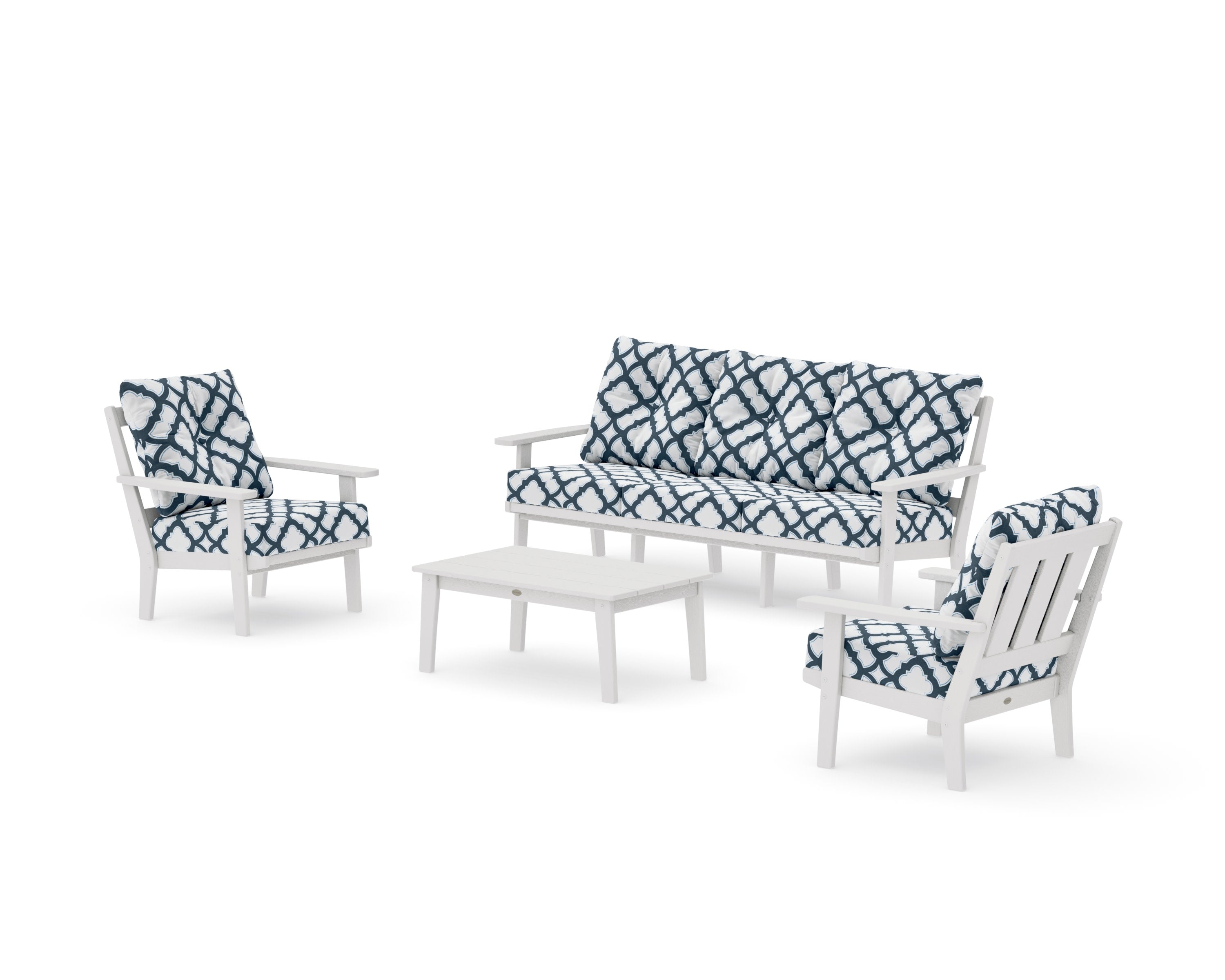 Oxford 4-Piece Deep Seating Set with Sofa in Vintage White / Trellis Marine Indigo