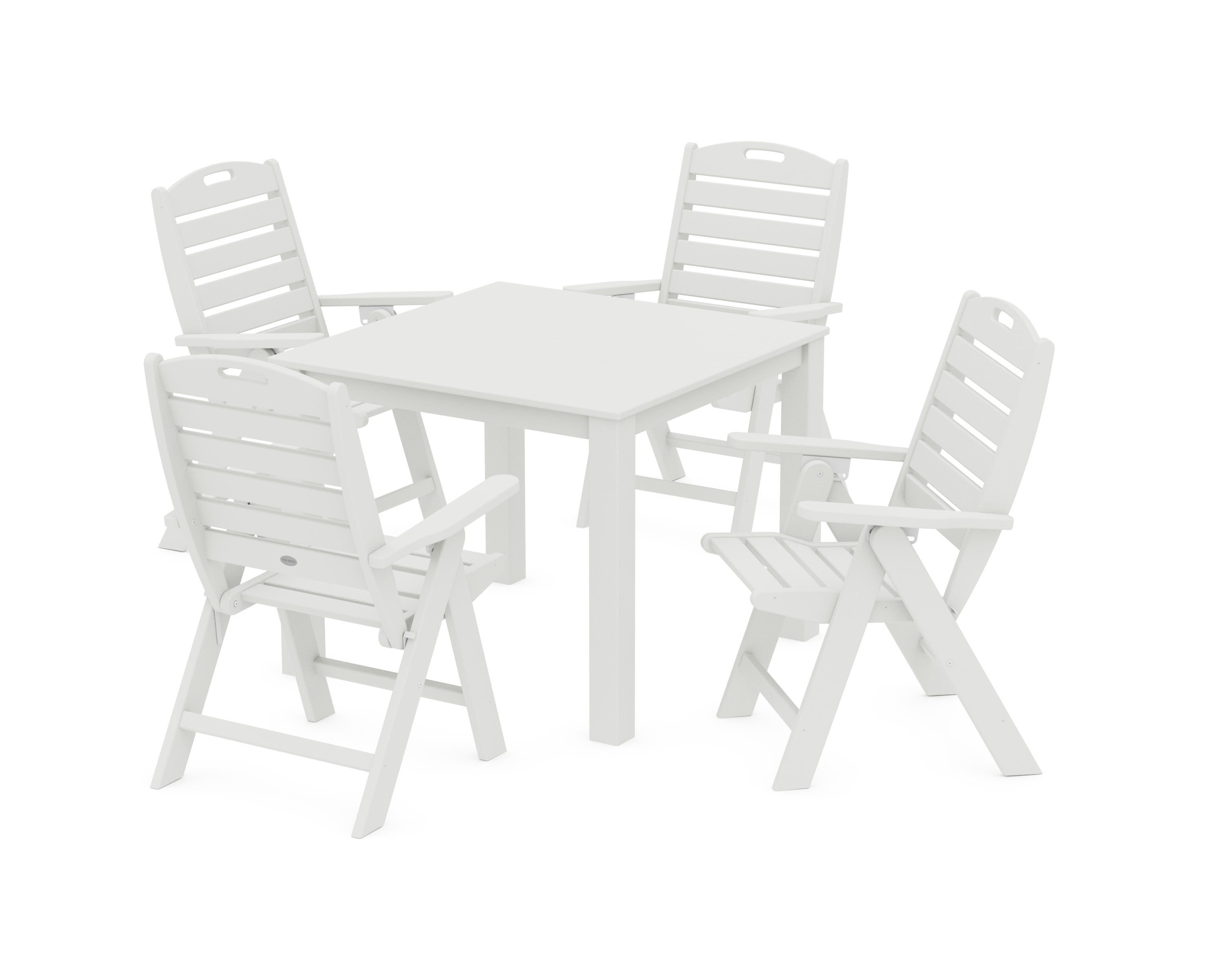 Nautical Folding Highback Chair 5-Piece Parsons Dining Set in Vintage White