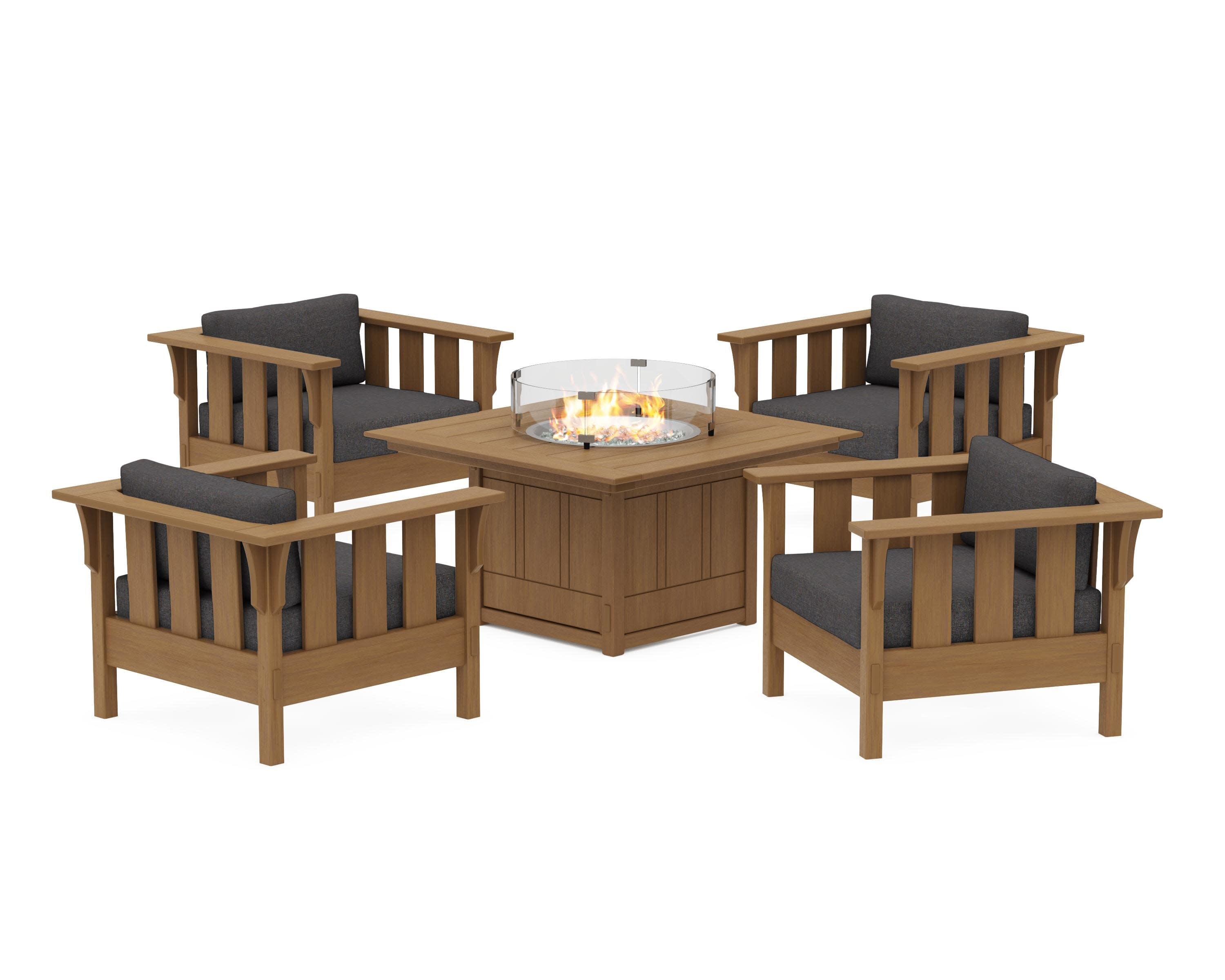 Acadia 5-Piece Deep Seating Set with Fire Pit Table in Natural / Ash Charcoal