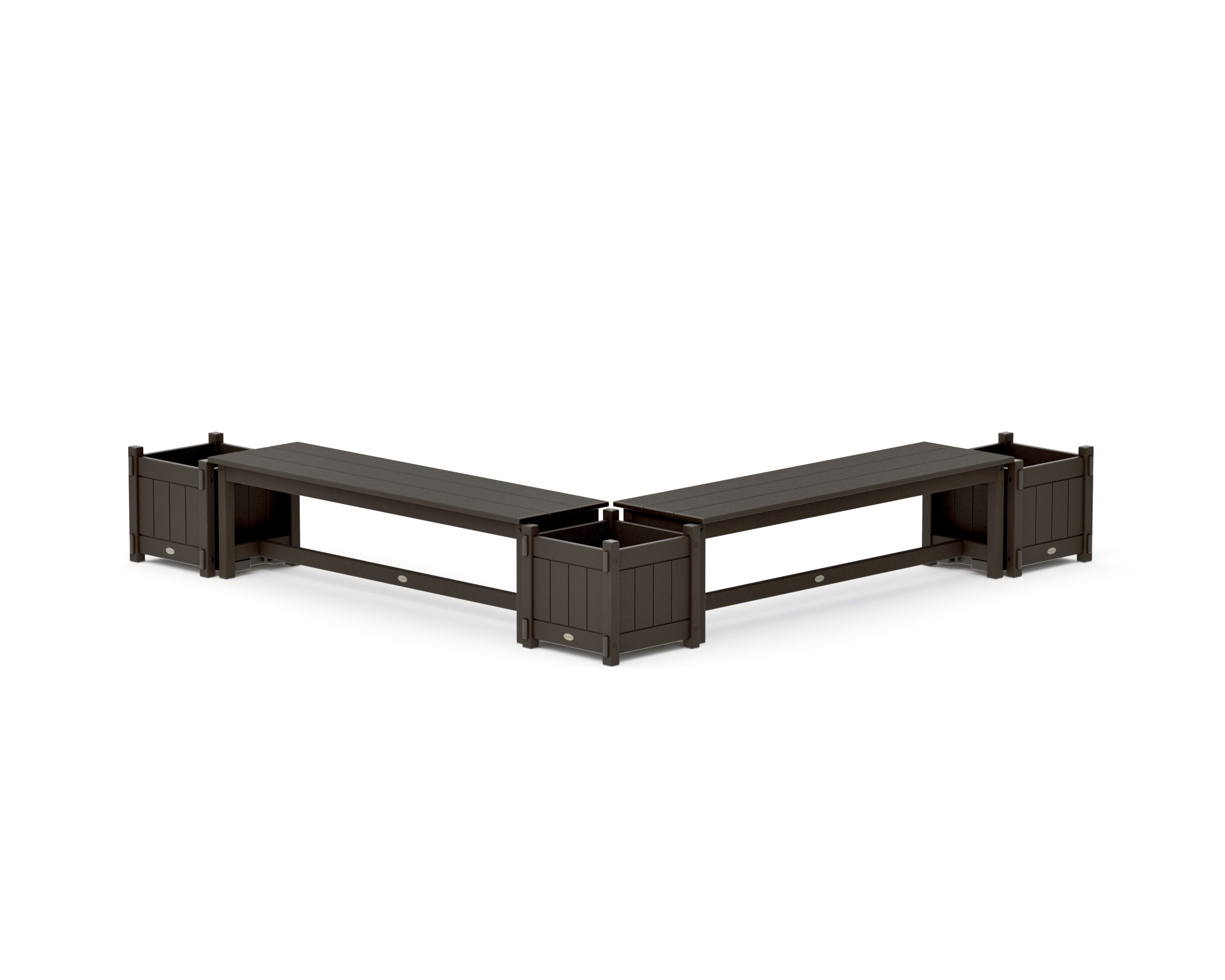 60" Vineyard L- Shaped Planter Bench Corner Set in Vintage Coffee