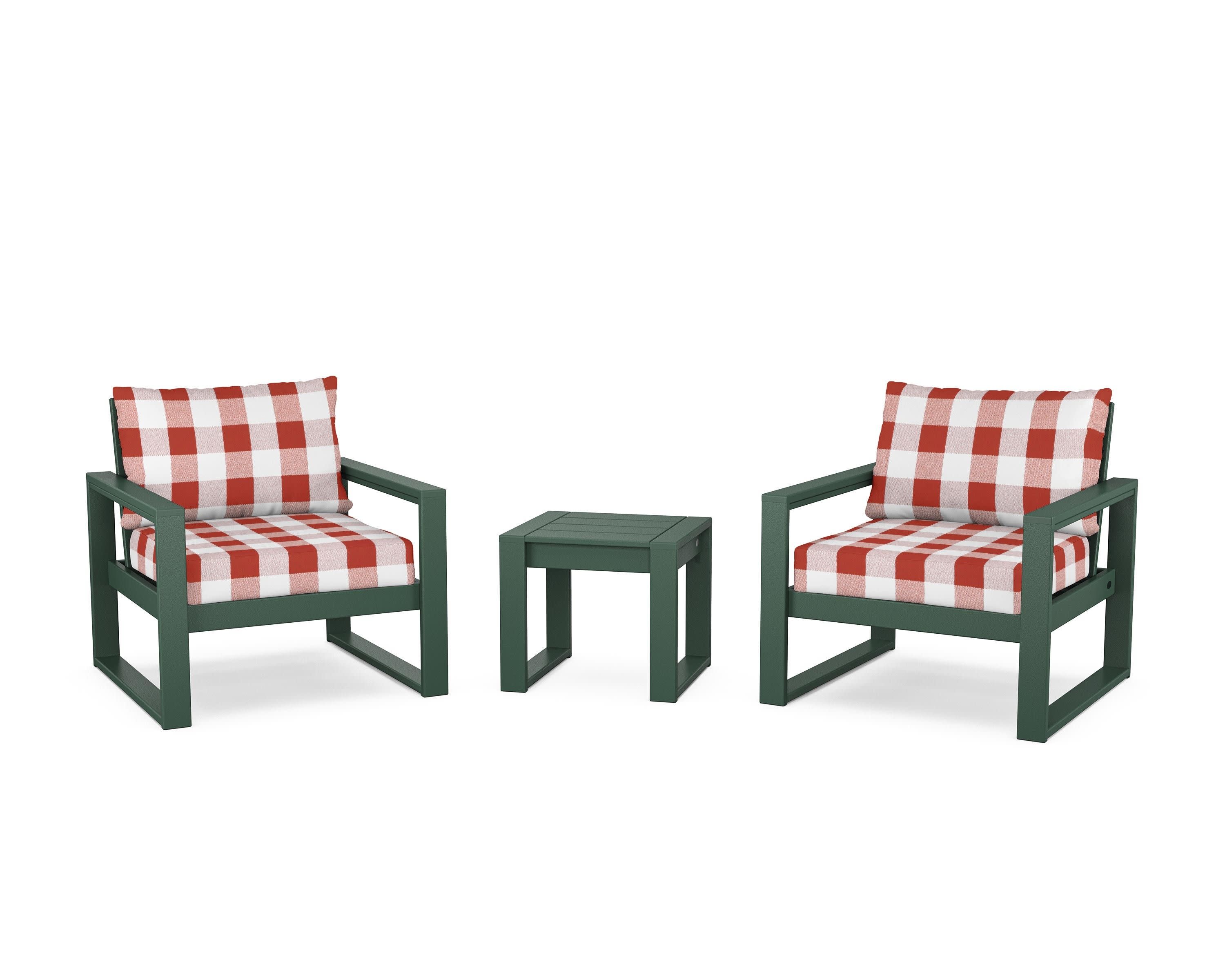 EDGE Sectional 3-Piece Deep Seating Set in Green / Buffalo Plaid Crimson
