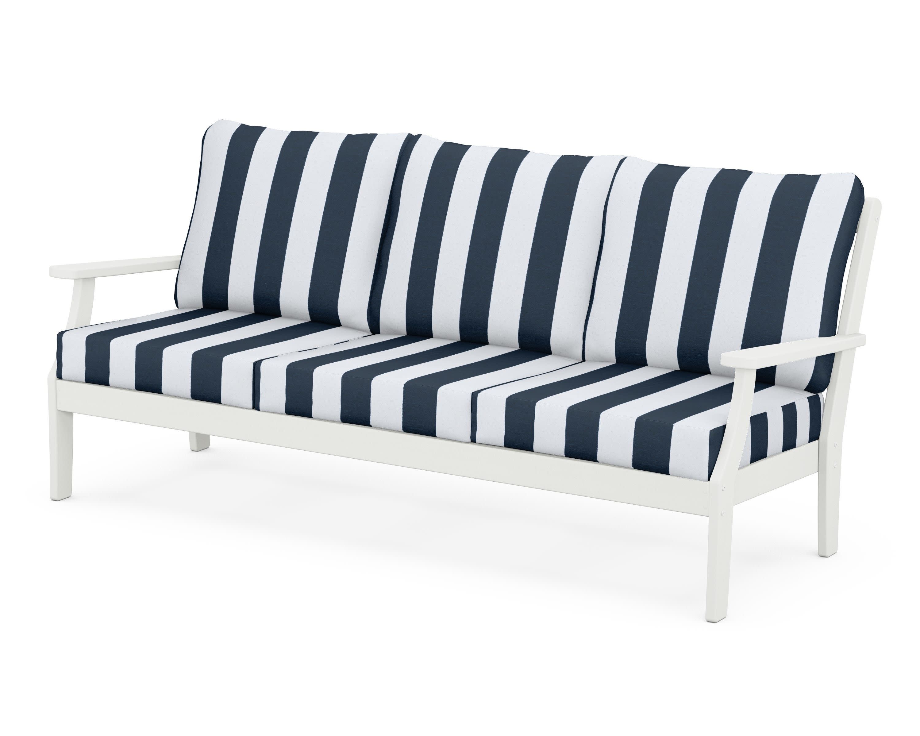 Braxton Deep Seating Sofa in Vintage White / Cabana Stripe Marine Indigo