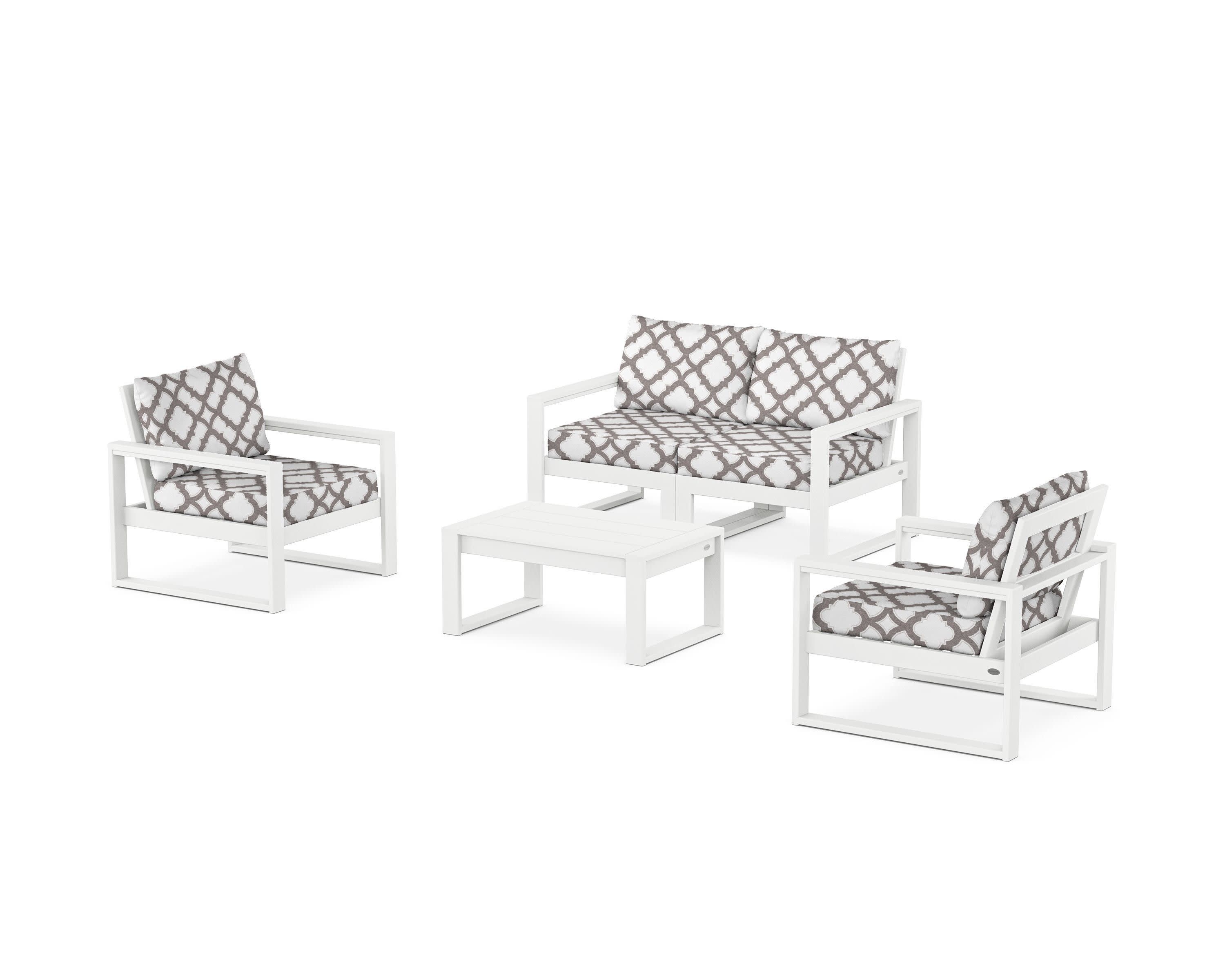 EDGE Sectional 4-Piece Deep Seating Set with Loveseat in White / Trellis Grey Mist