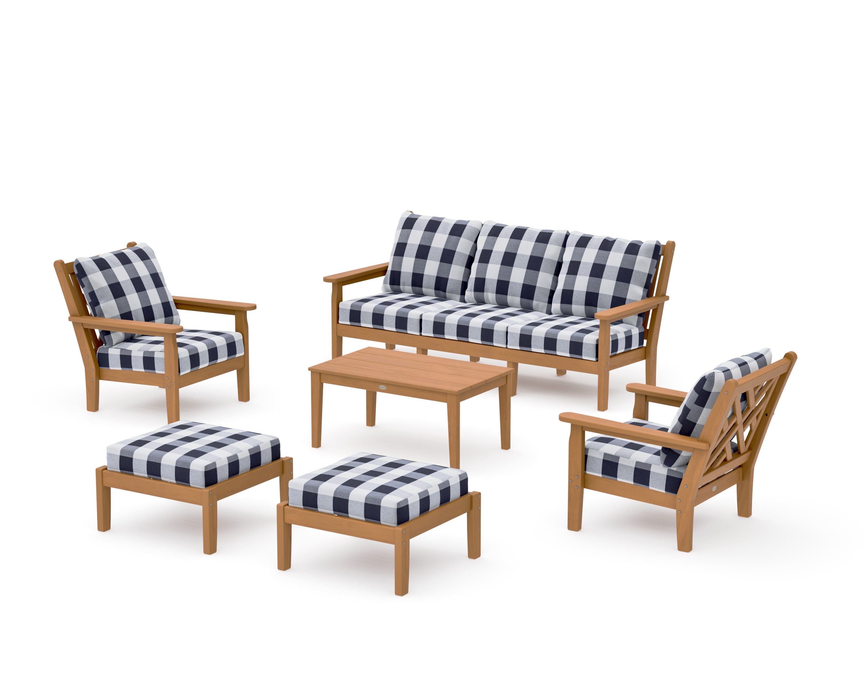 Chippendale 6-Piece Lounge Sofa Set in Natural / Buffalo Plaid Navy