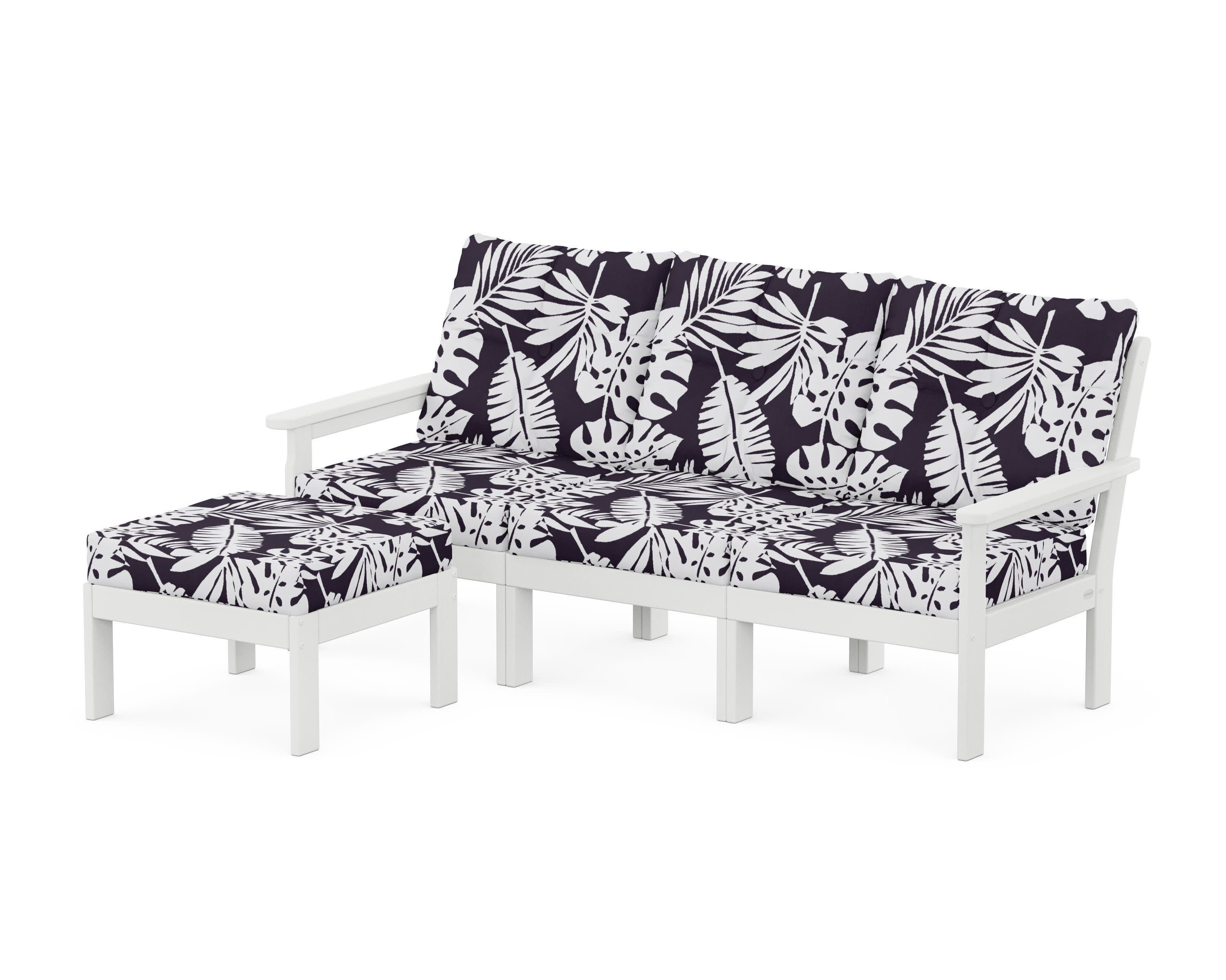 Vineyard 4-Piece Sectional with Ottoman in White / Leaf Navy