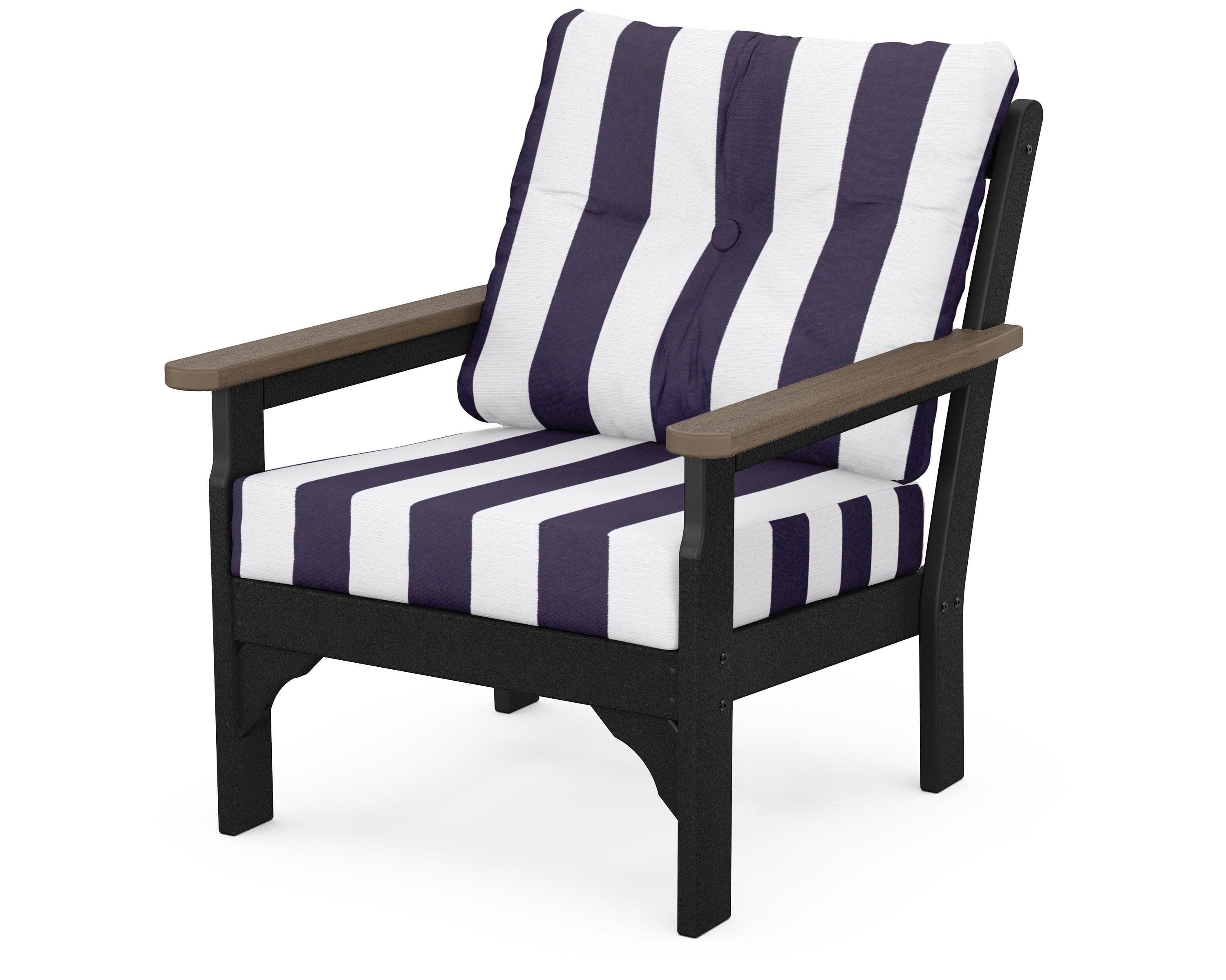 Vineyard Deep Seating Chair in White / Kona / Cabana Stripe Navy