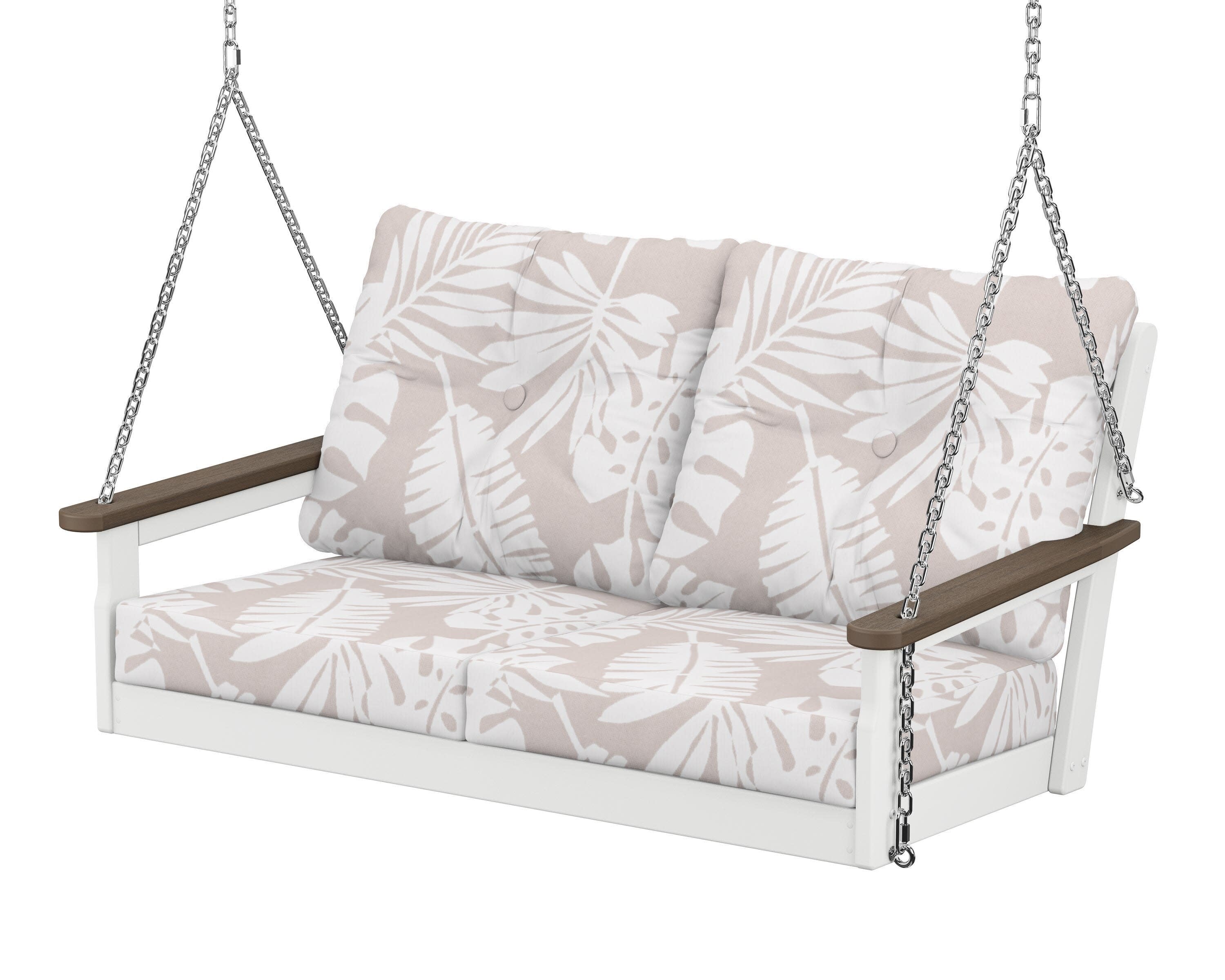 Vineyard Deep Seating Swing in White / Kona / Leaf Dune Burlap