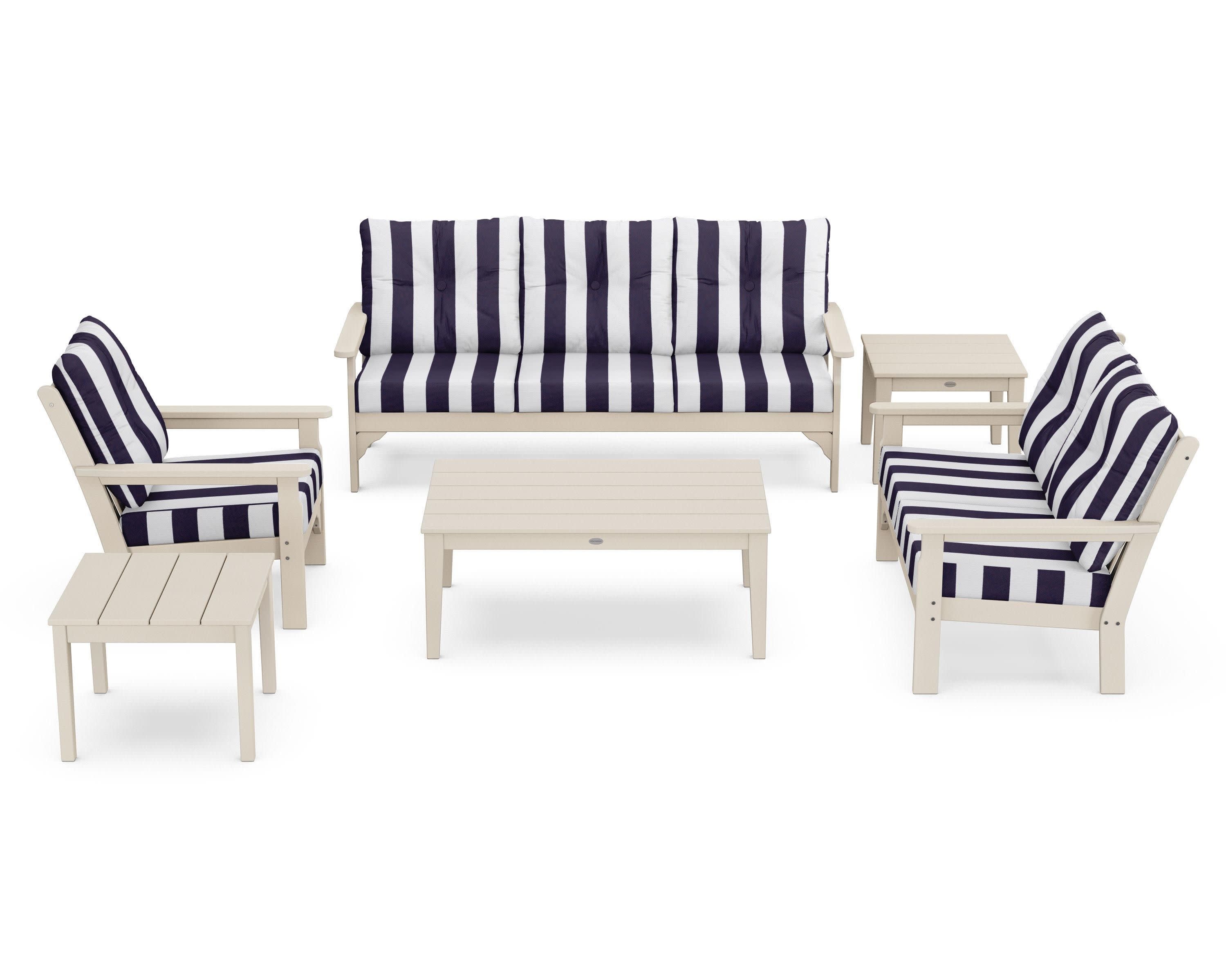 Vineyard 6-Piece Deep Seating Set in Sand / Cabana Stripe Navy