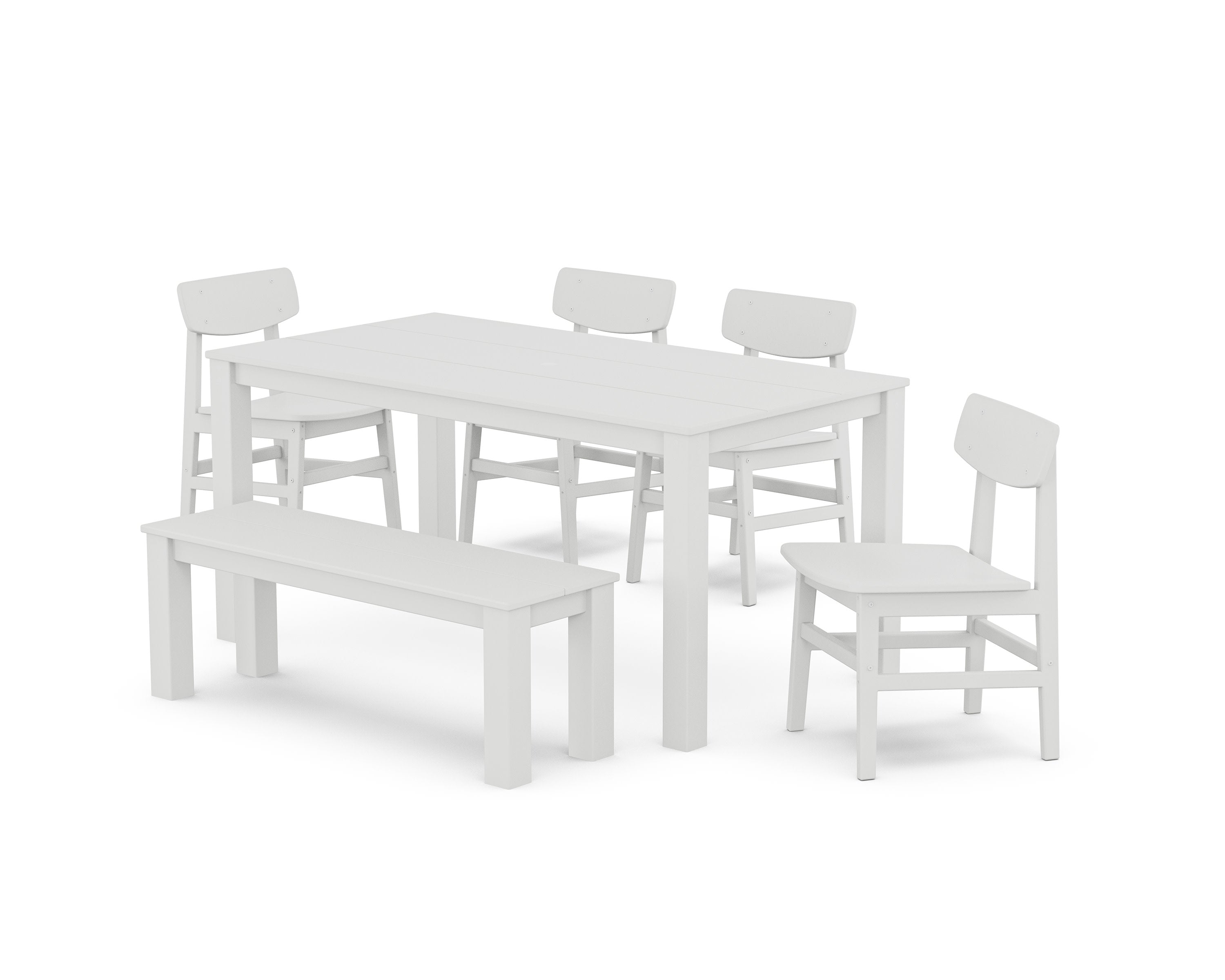 Modern Studio Urban Chair 6-Piece Parsons Dining Set with Bench in White