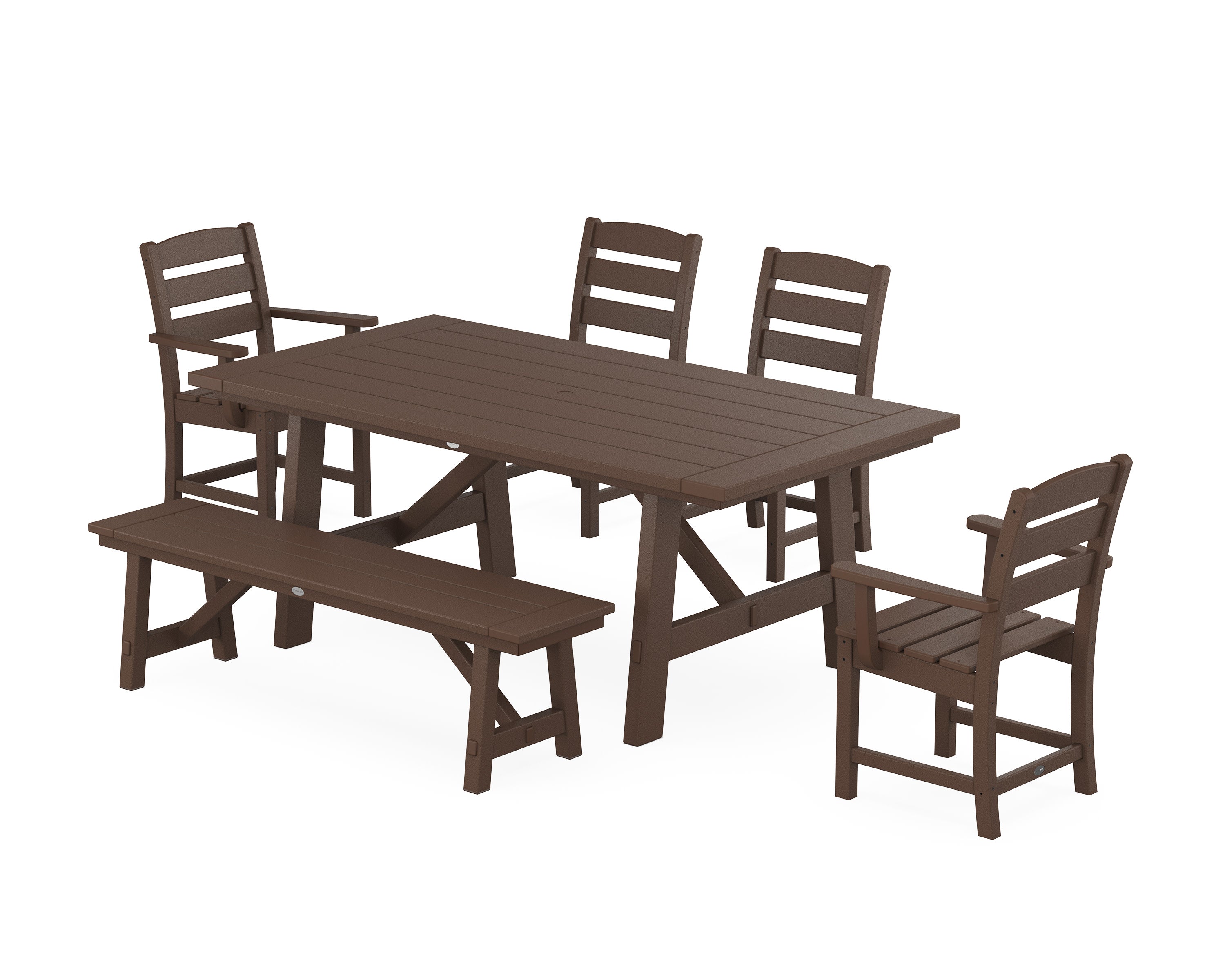 Lakeside 6-Piece Rustic Farmhouse Dining Set With Bench in Mahogany
