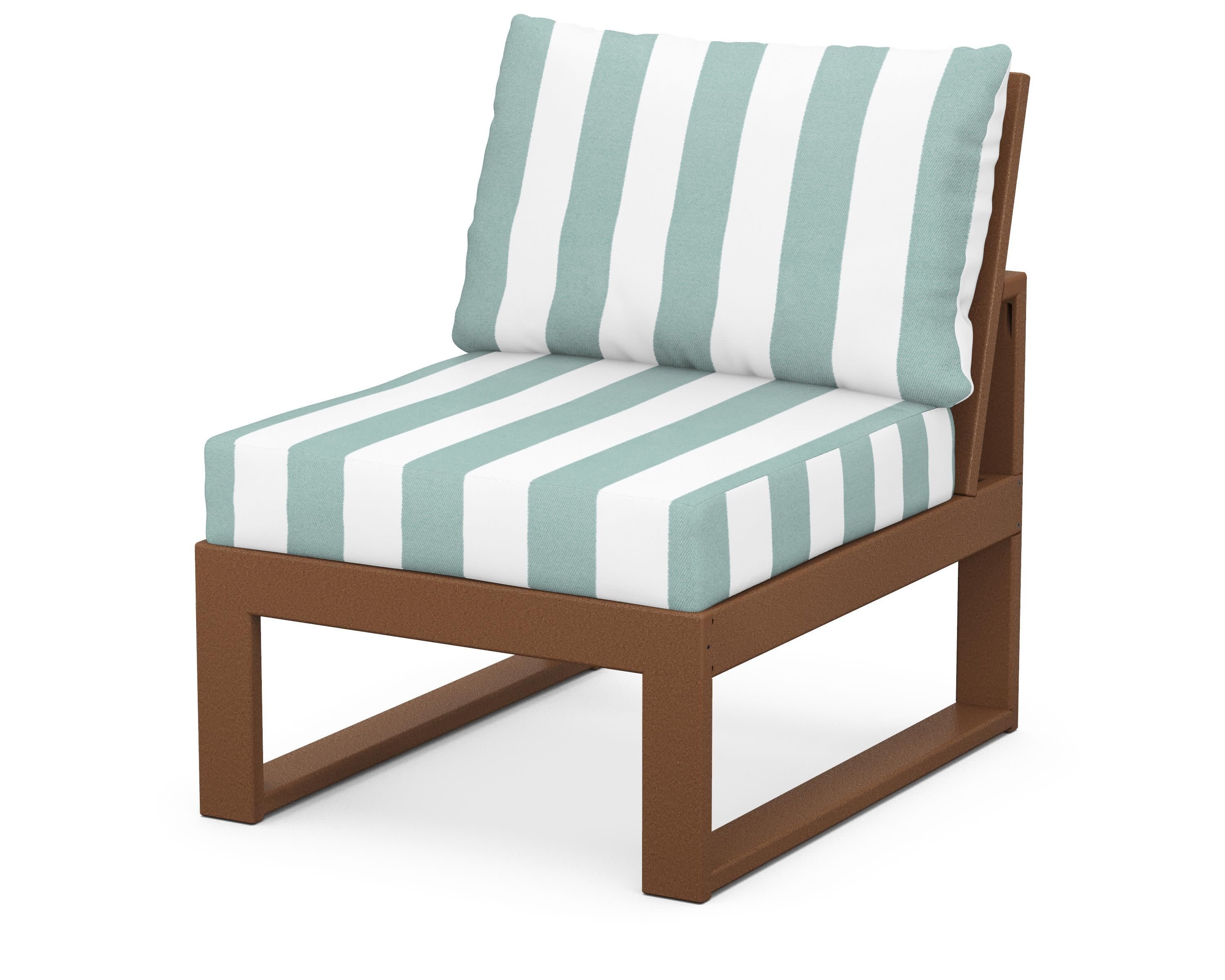 Modular Armless Chair in Teak / Cabana Stripe Glacier Spa