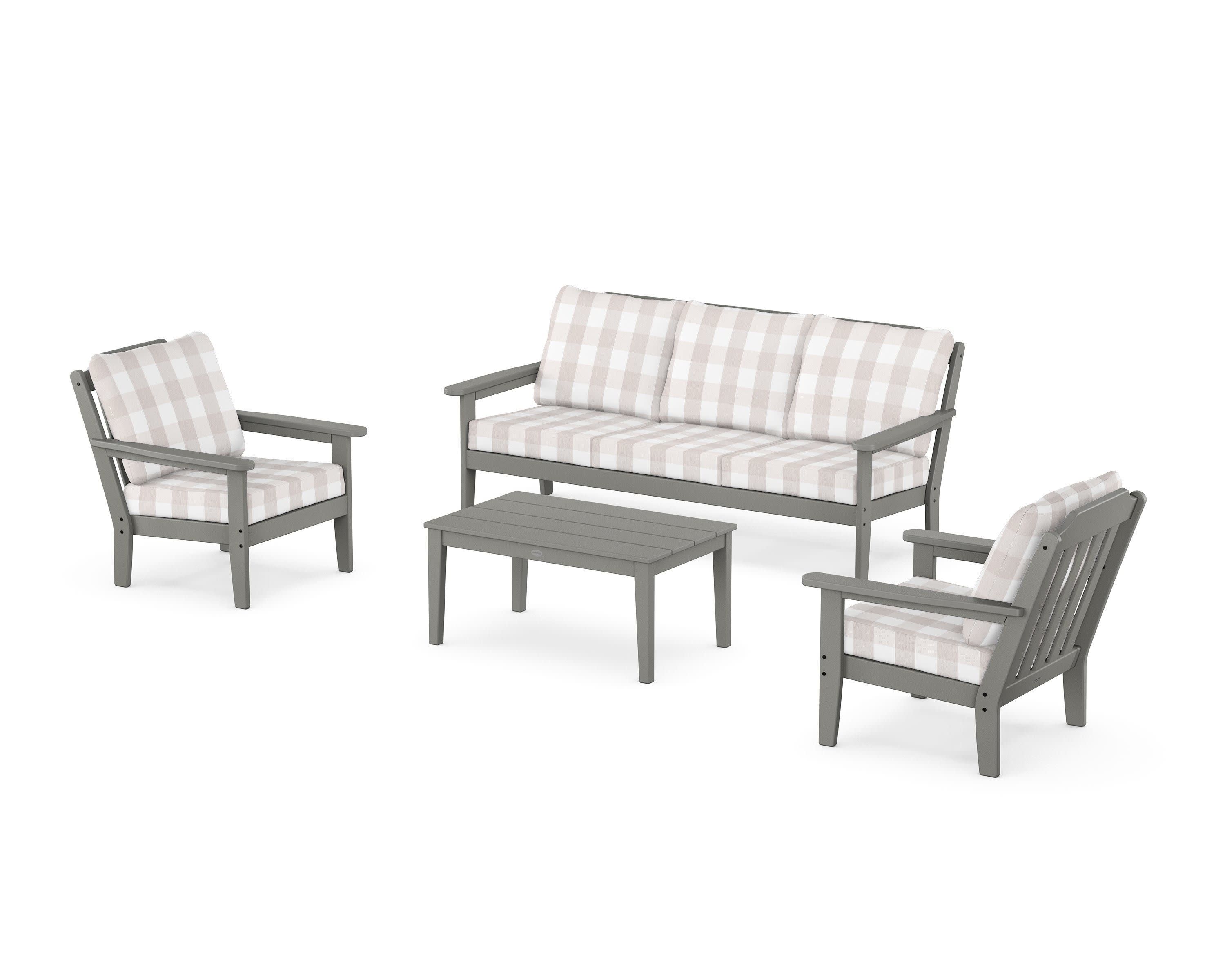 Cottage 4-Piece Deep Seating Set with Sofa in Slate Grey / Buffalo Plaid Dune Burlap