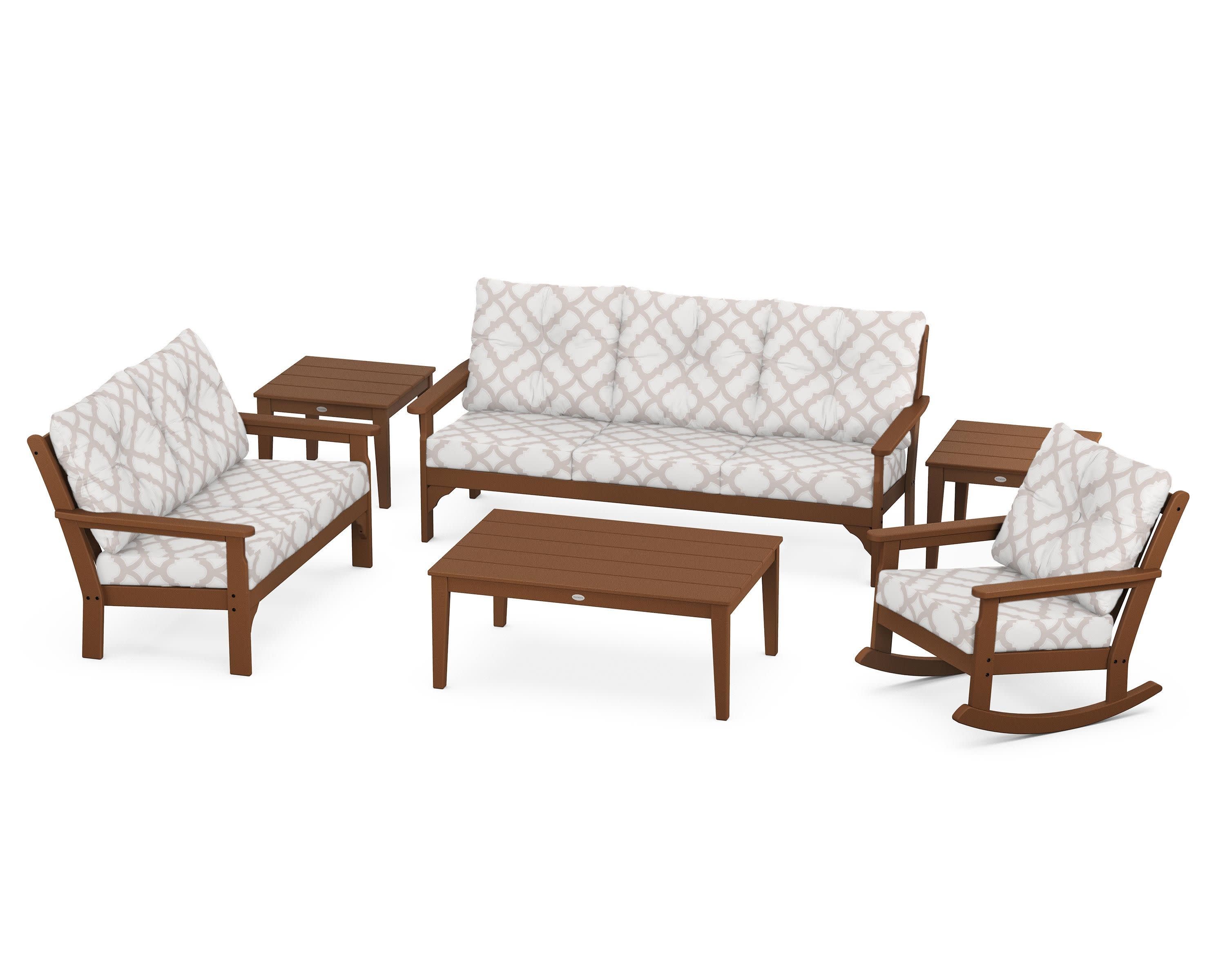 Vineyard 6-Piece Deep Seating Set in Teak / Trellis Dune Burlap