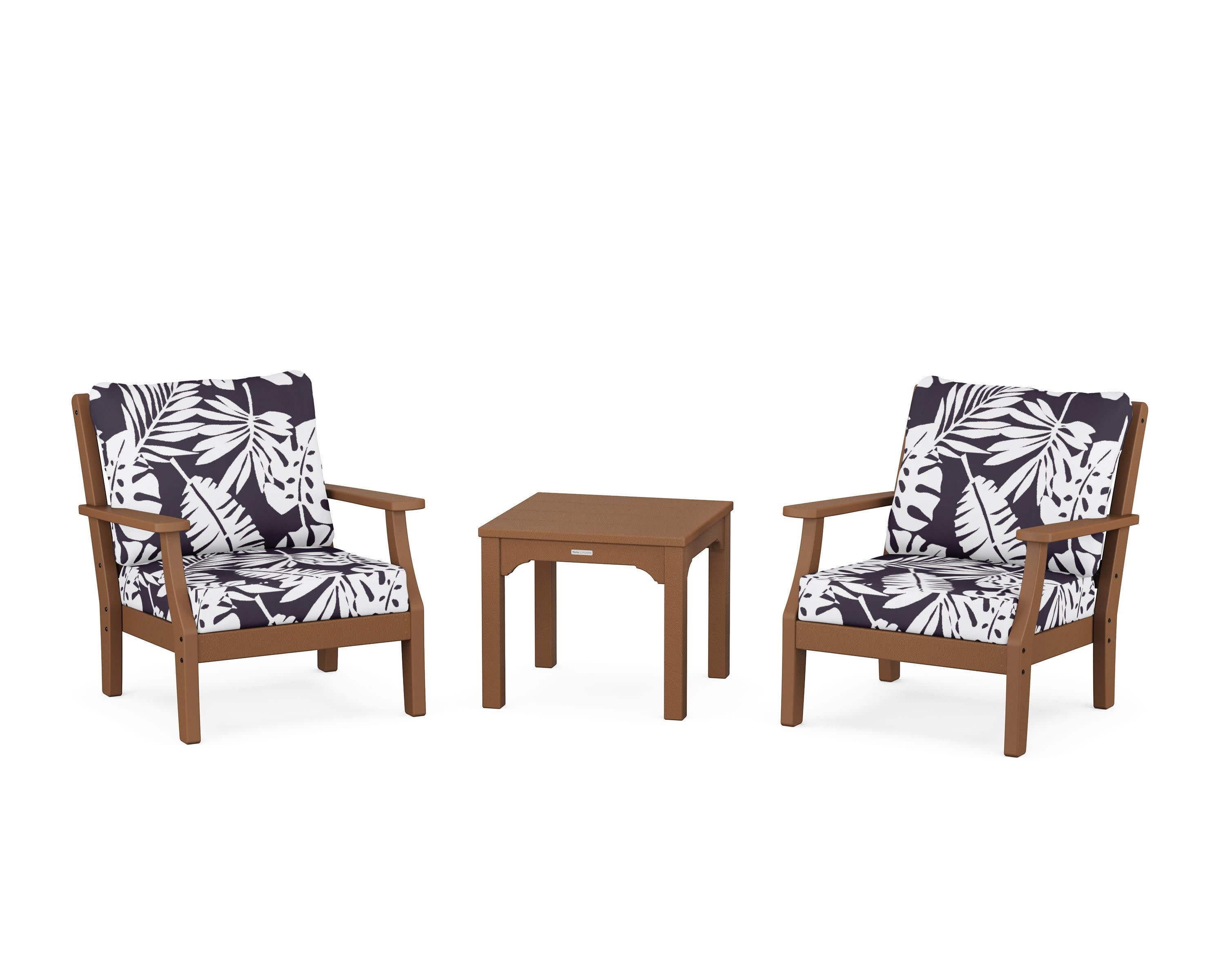Chinoiserie 3-Piece Deep Seating Set in Teak / Leaf Navy