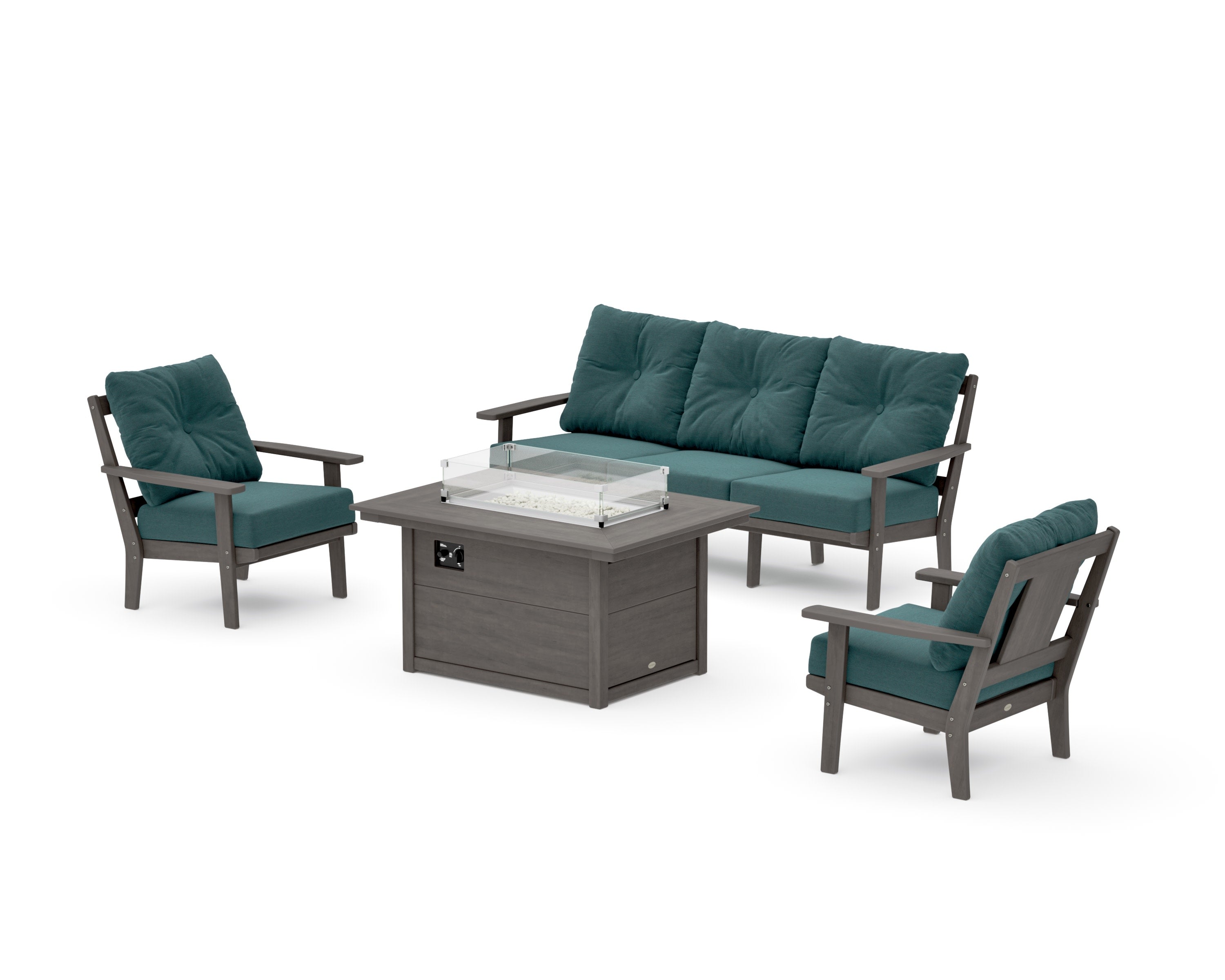 Prairie Deep Seating Fire Pit Table Set in Driftwood / Ocean Teal