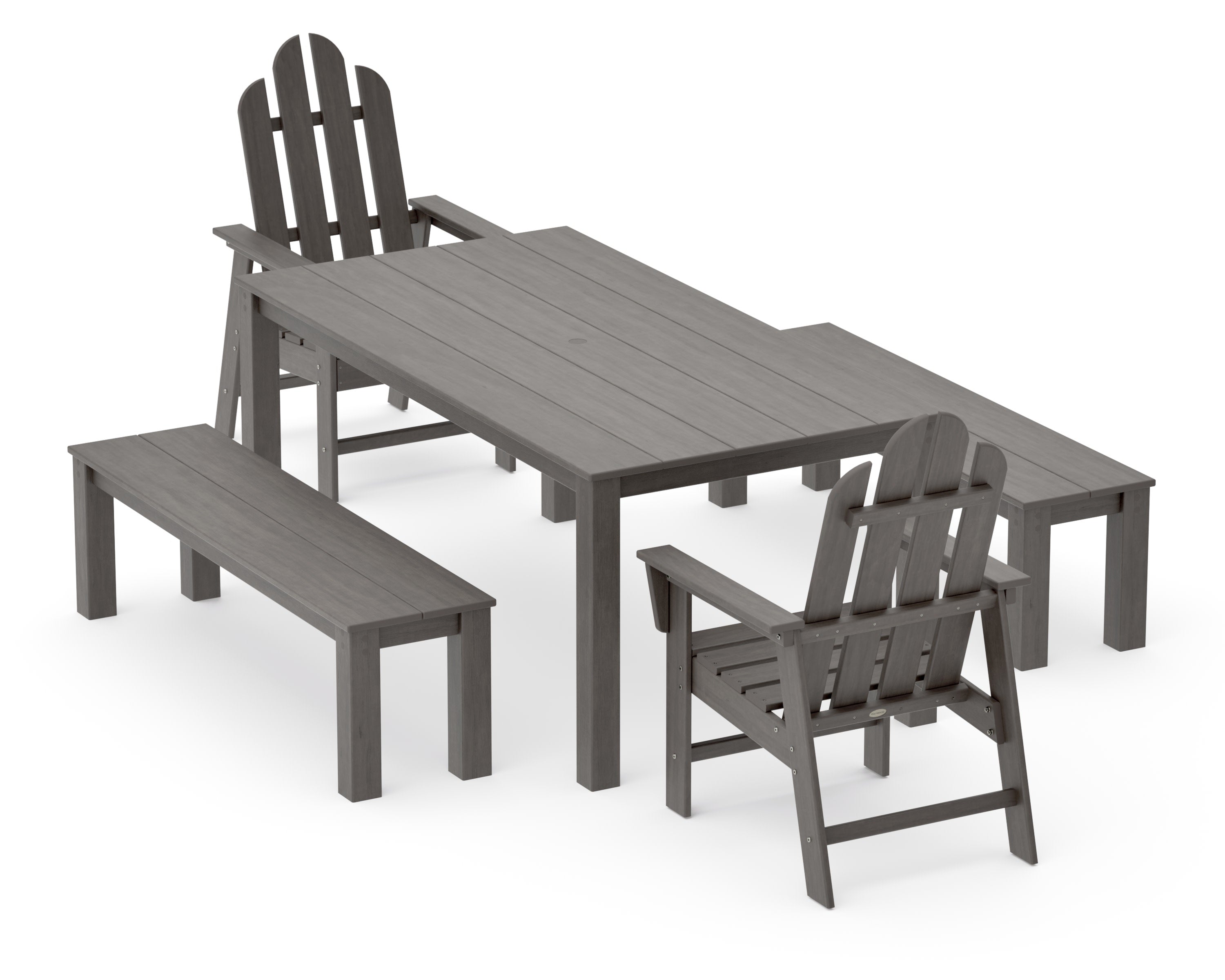 Long Island 5-Piece Parsons Dining Set with Benches in Driftwood