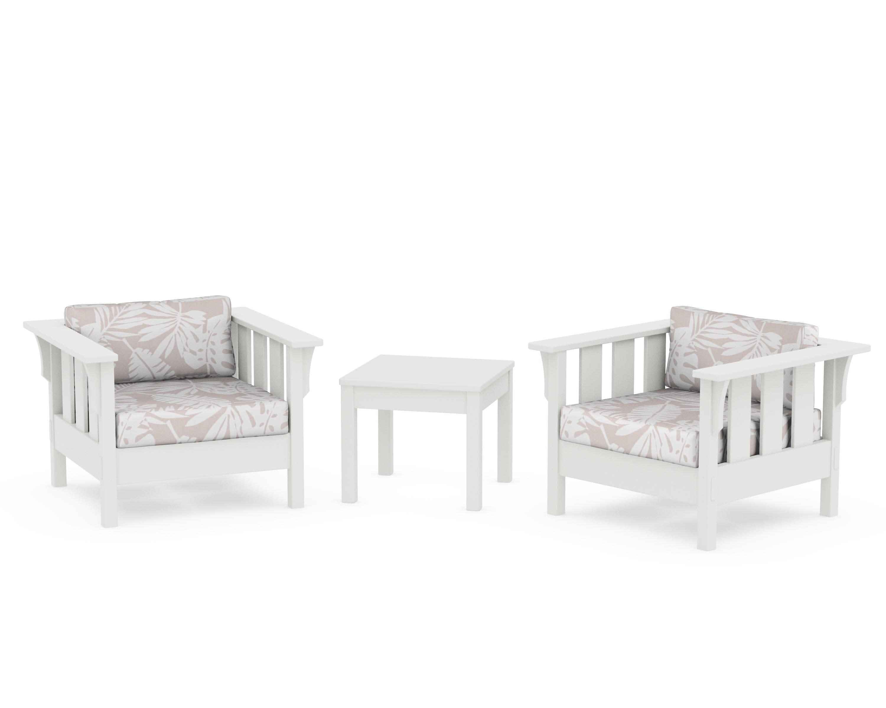 Acadia 3-Piece Deep Seating Set in Vintage White / Leaf Dune Burlap