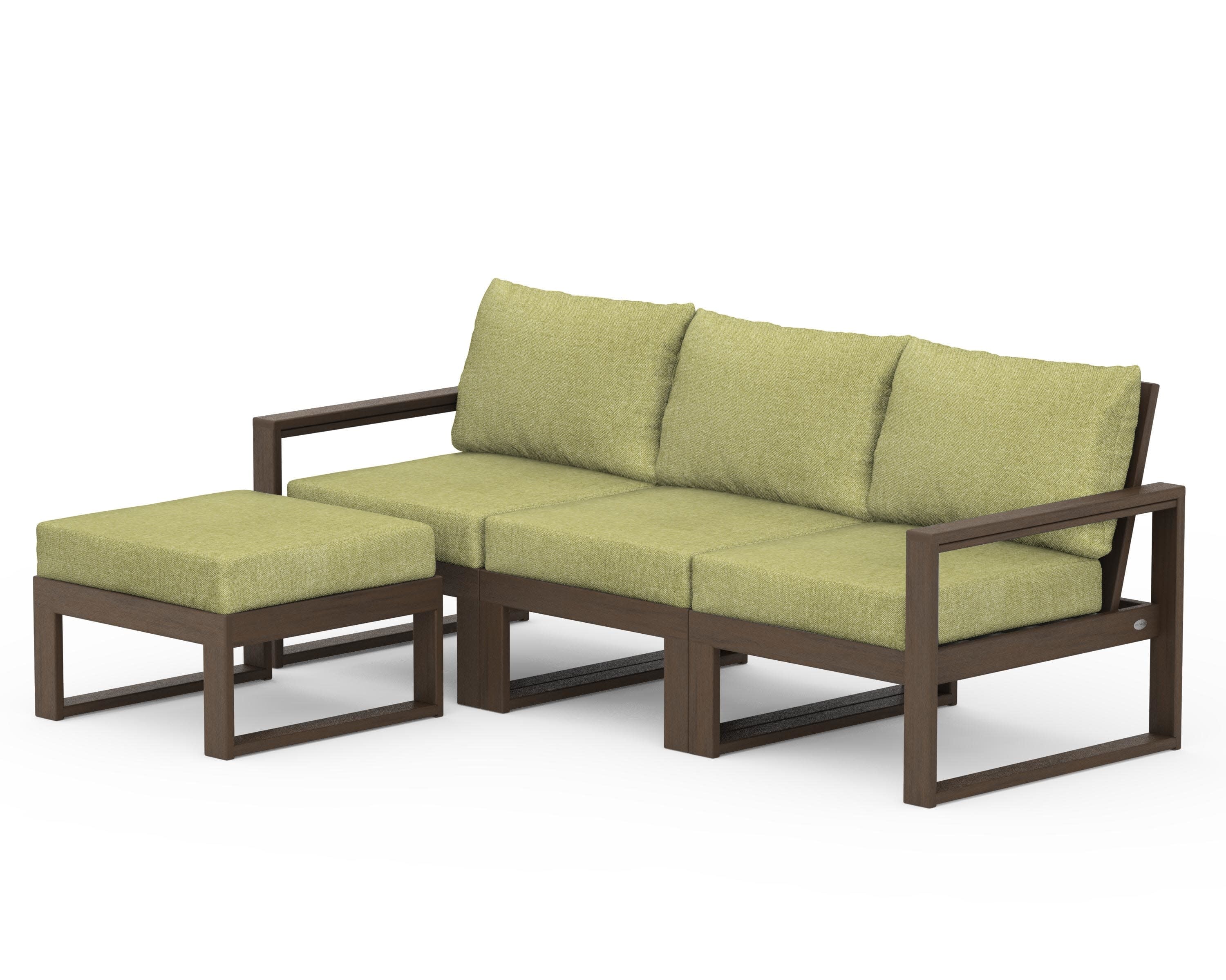 EDGE 4-Piece Modular Deep Seating Set with Ottoman in Kona / Chartreuse Boucle