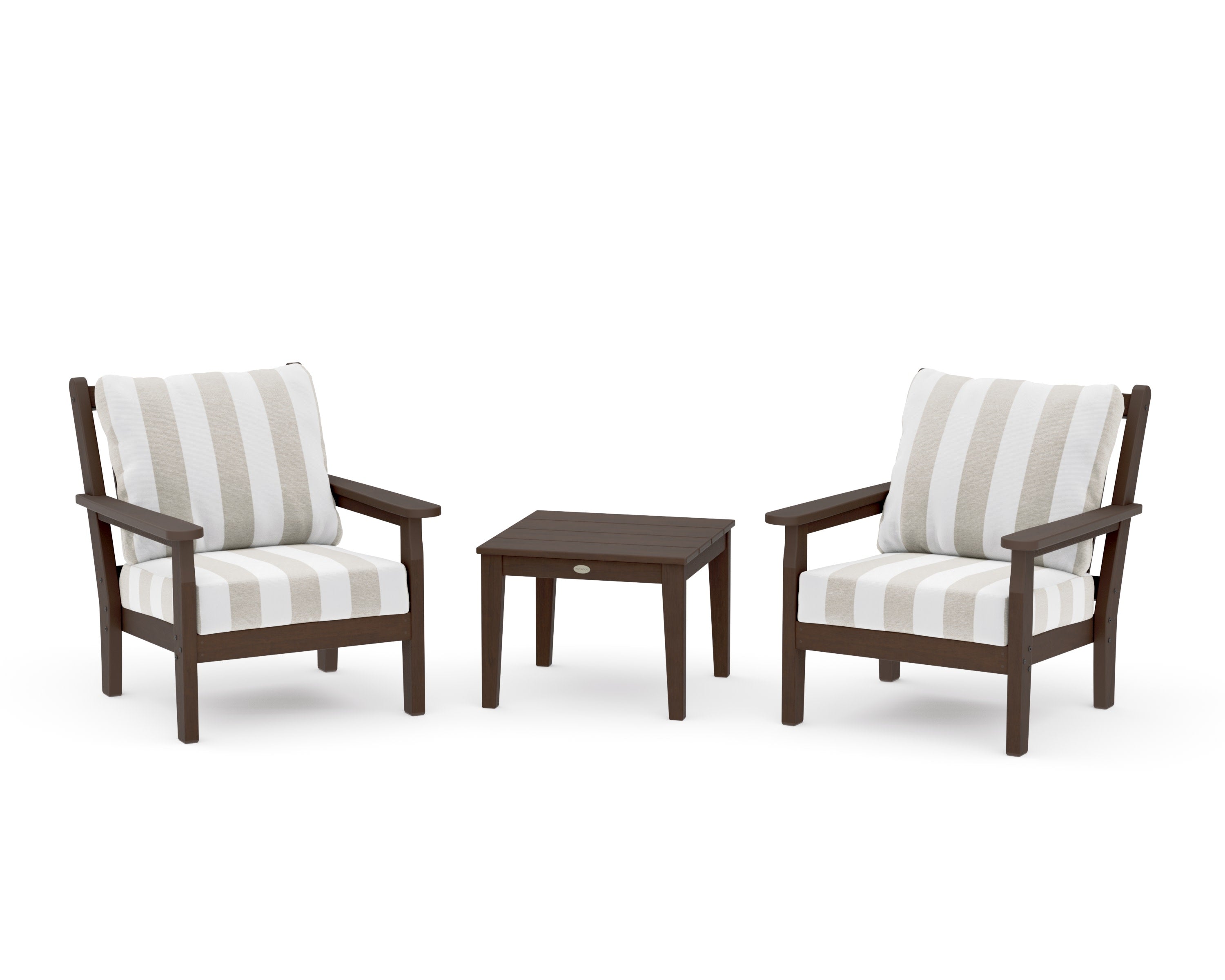 Chippendale 3-Piece Deep Seating Set in Kona / Cabana Stripe Dune Burlap