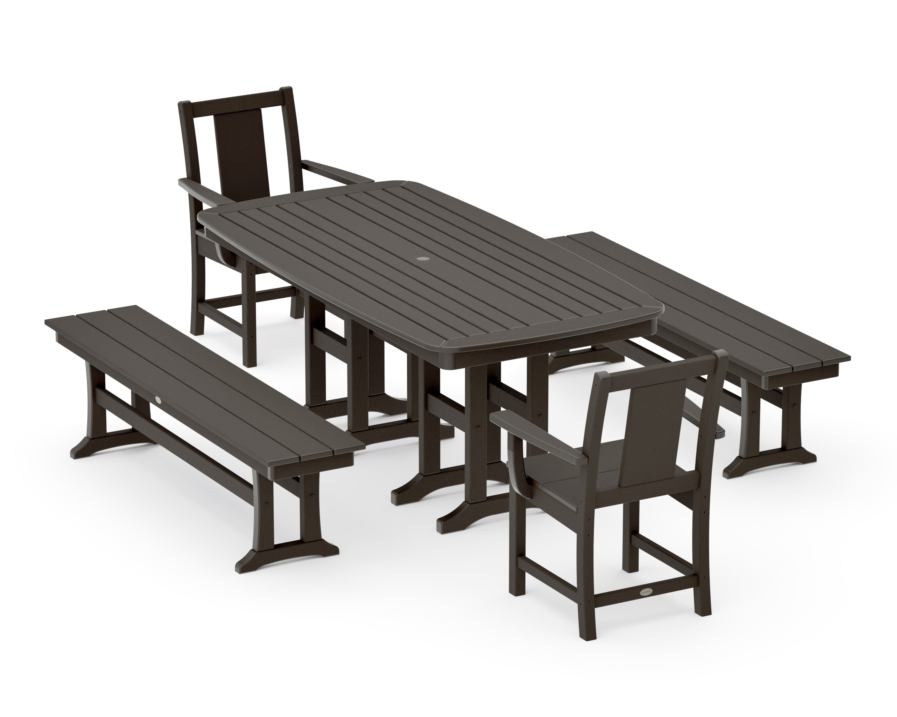 Prairie 5-Piece Dining Set with Benches in Vintage Coffee
