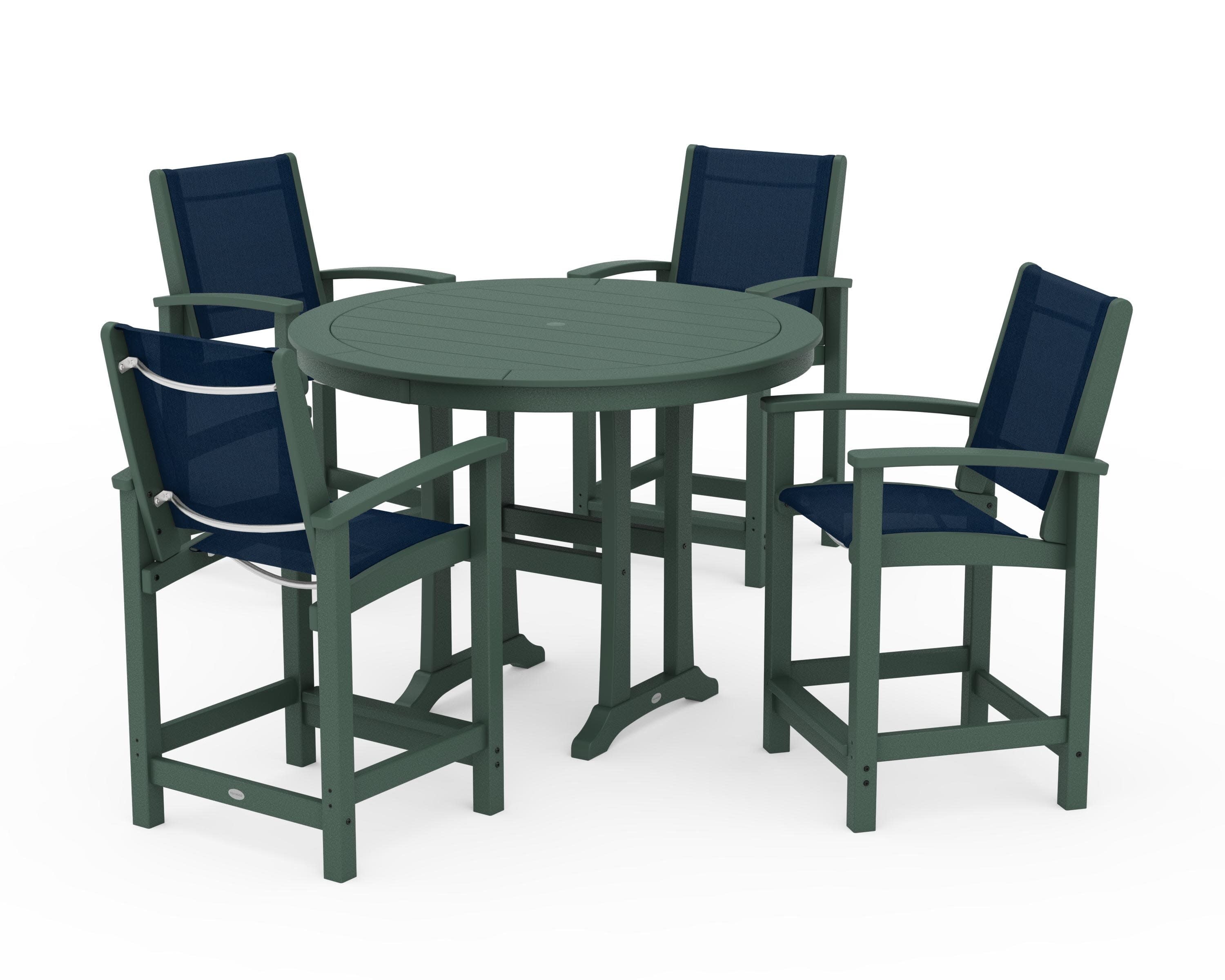 Coastal 5-Piece Counter Set in Green / Navy Blue Sling