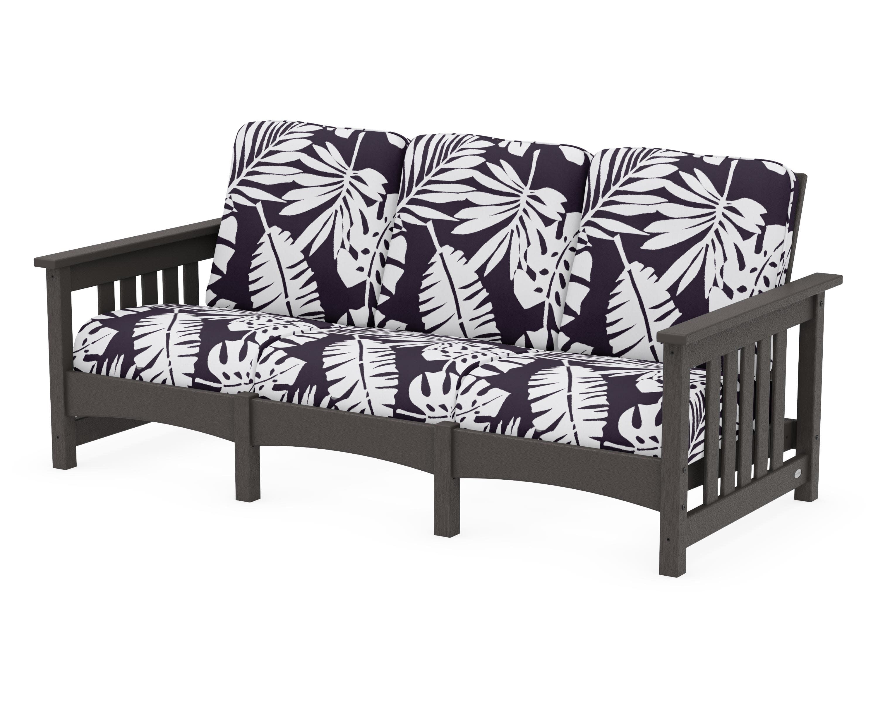 Club Mission Sofa in Vintage Coffee / Leaf Navy