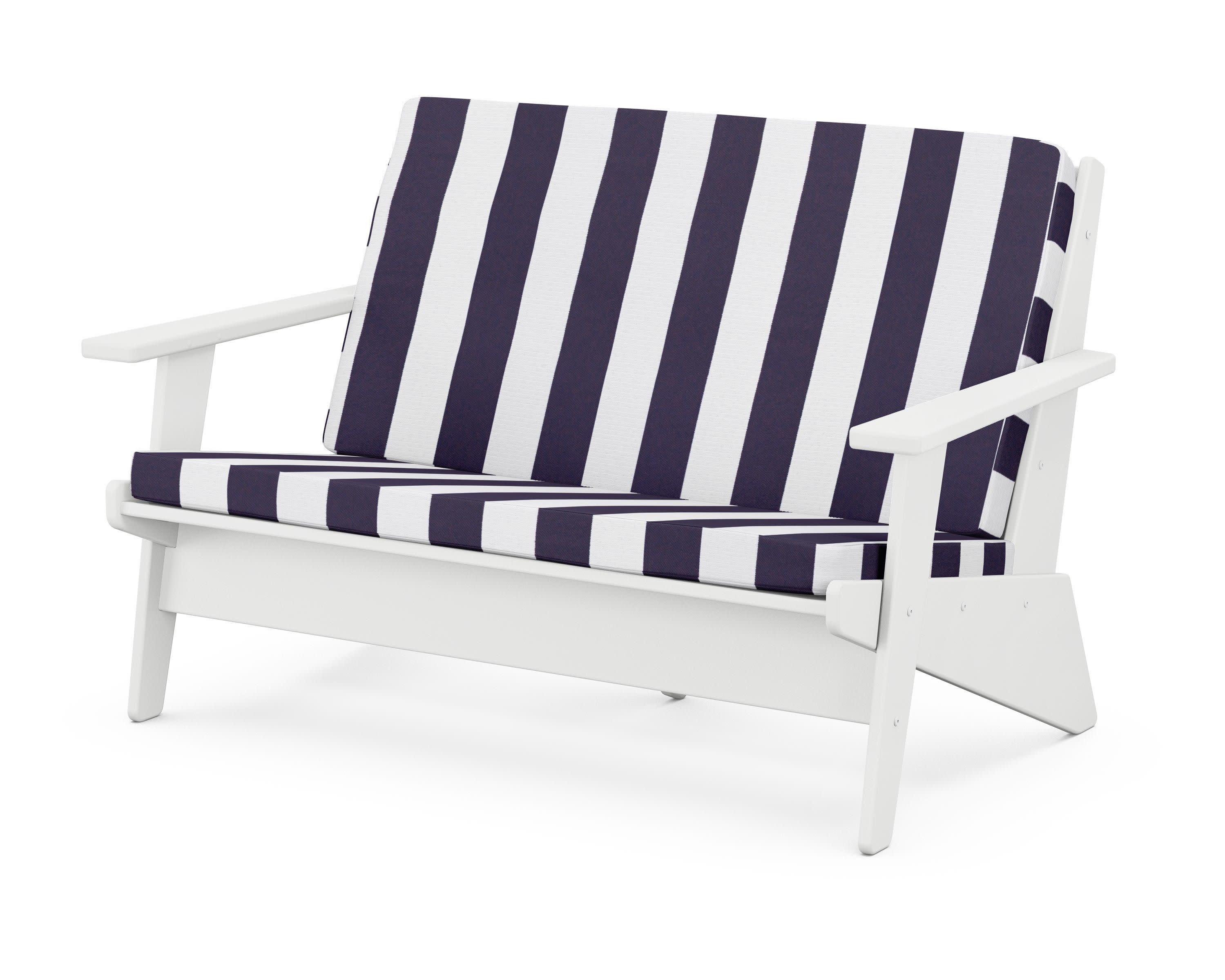 Riviera Modern Lounge Loveseat in White / Cabana Stripe Navy