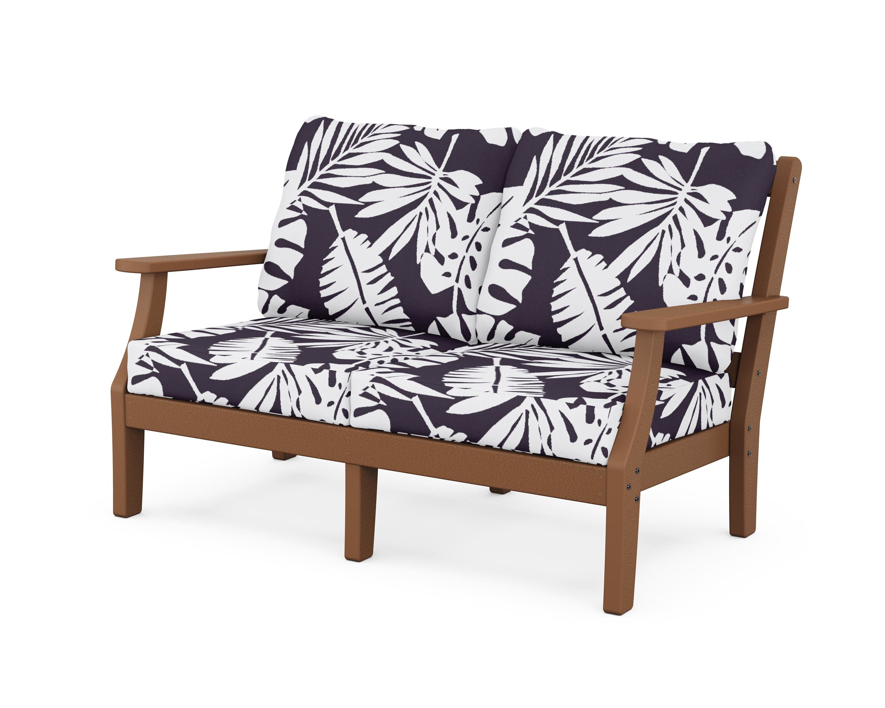 Chinoiserie Deep Seating Loveseat in Teak / Leaf Navy