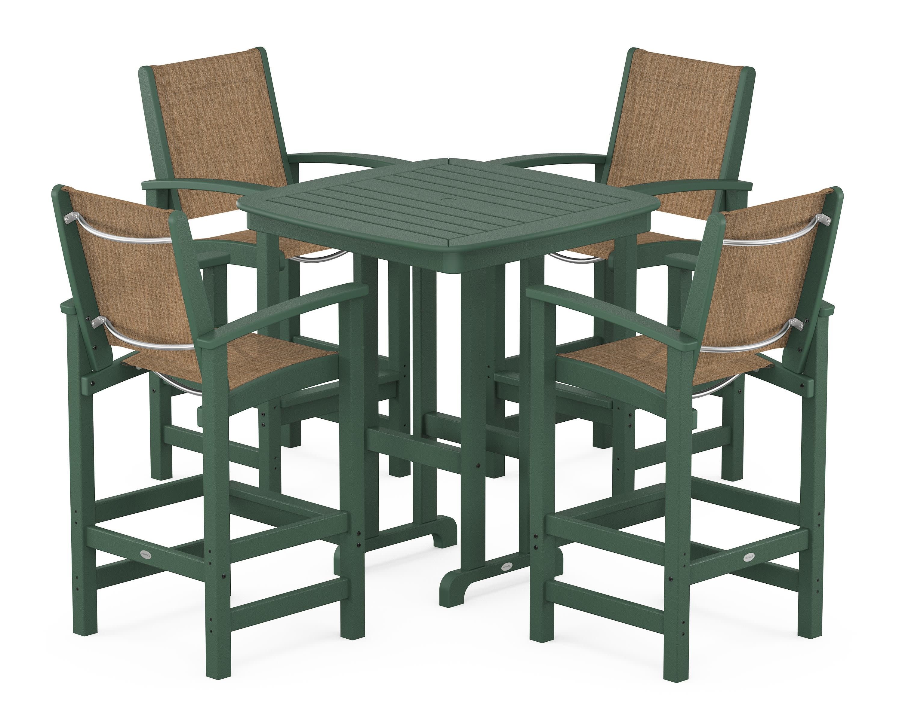 Coastal 5-Piece Bar Set in Green / Burlap Sling