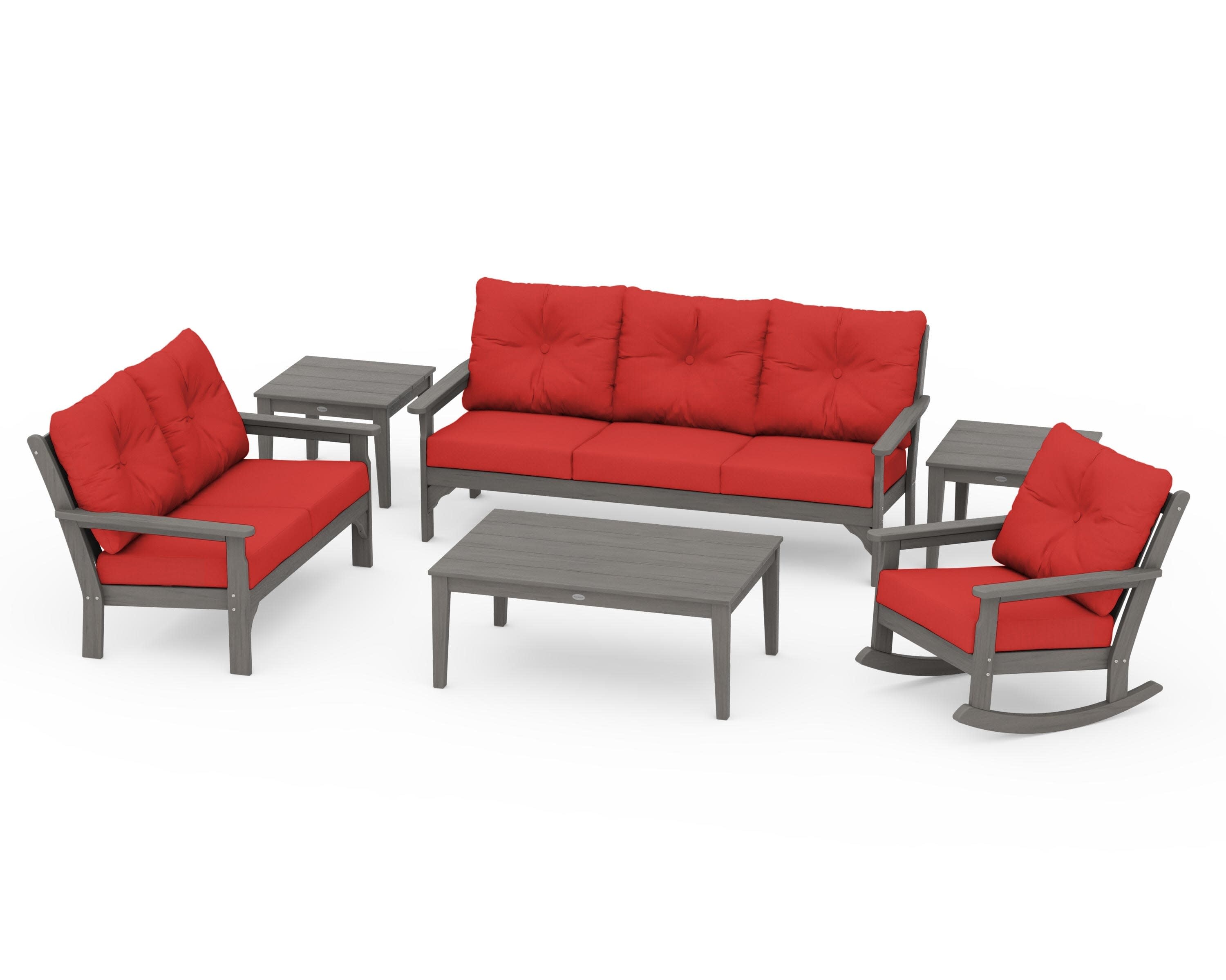 Vineyard 6-Piece Deep Seating Set in Driftwood / Crimson Linen
