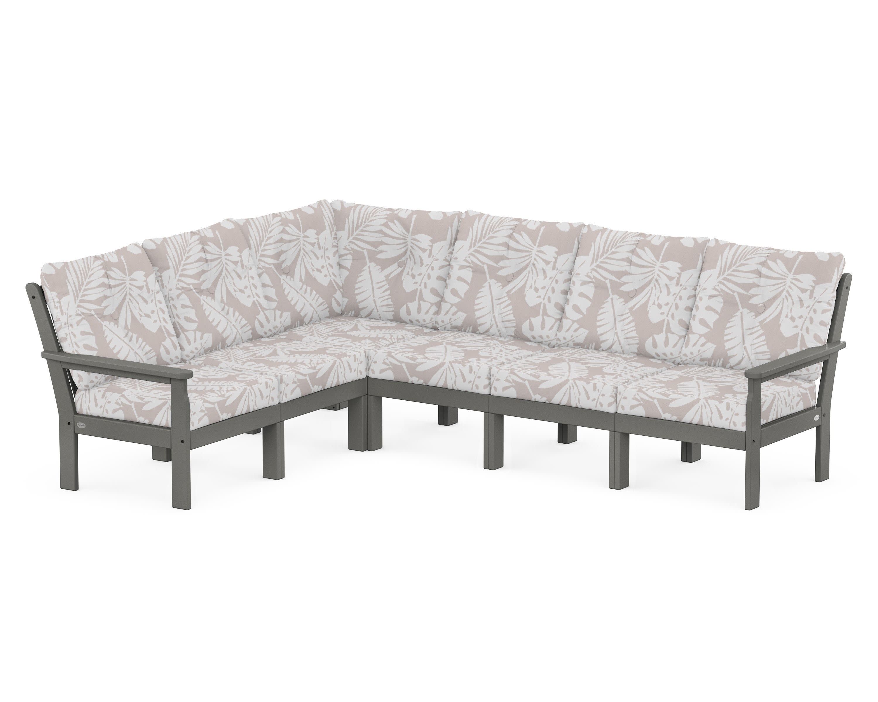 Vineyard 6-Piece Sectional in Slate Grey / Leaf Dune Burlap