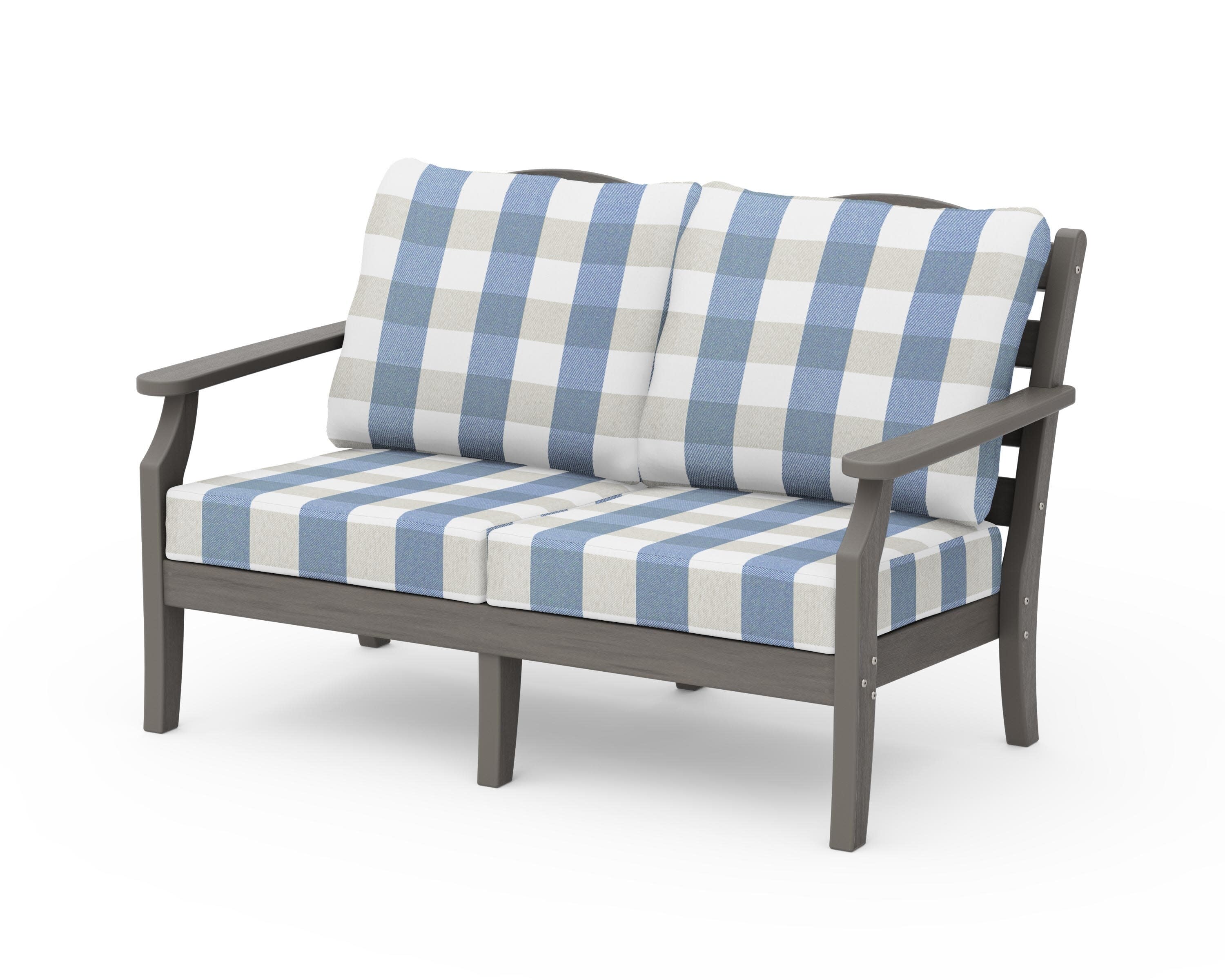 Savannah Deep Seating Loveseat in Driftwood / Buffalo Plaid Sky Blue