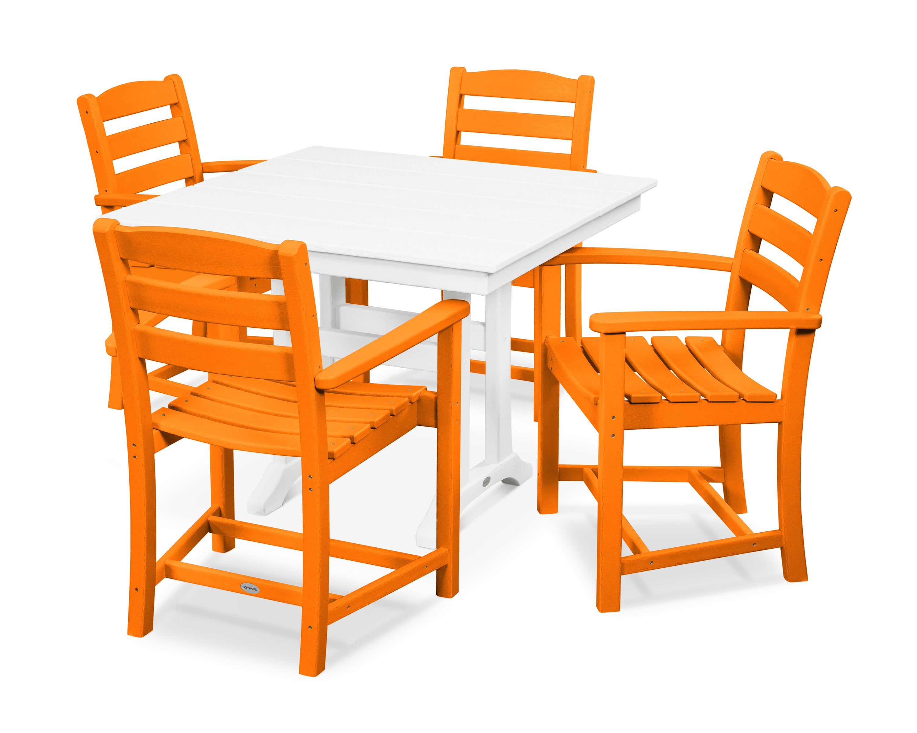 La Casa Caf 5-Piece Farmhouse Trestle Arm Chair Dining Set in Tangerine / White