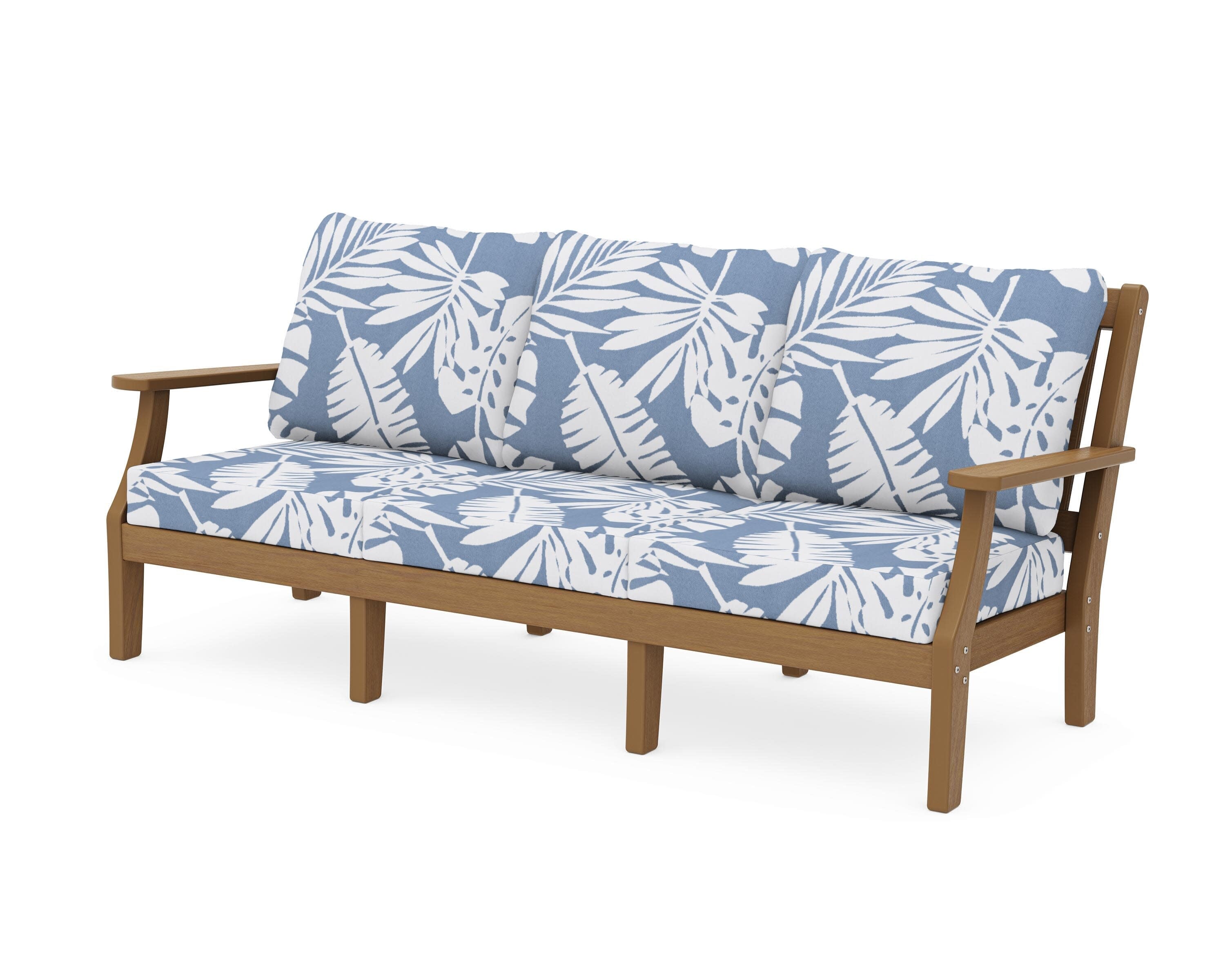 Chinoiserie Deep Seating Sofa in Natural / Leaf Sky Blue