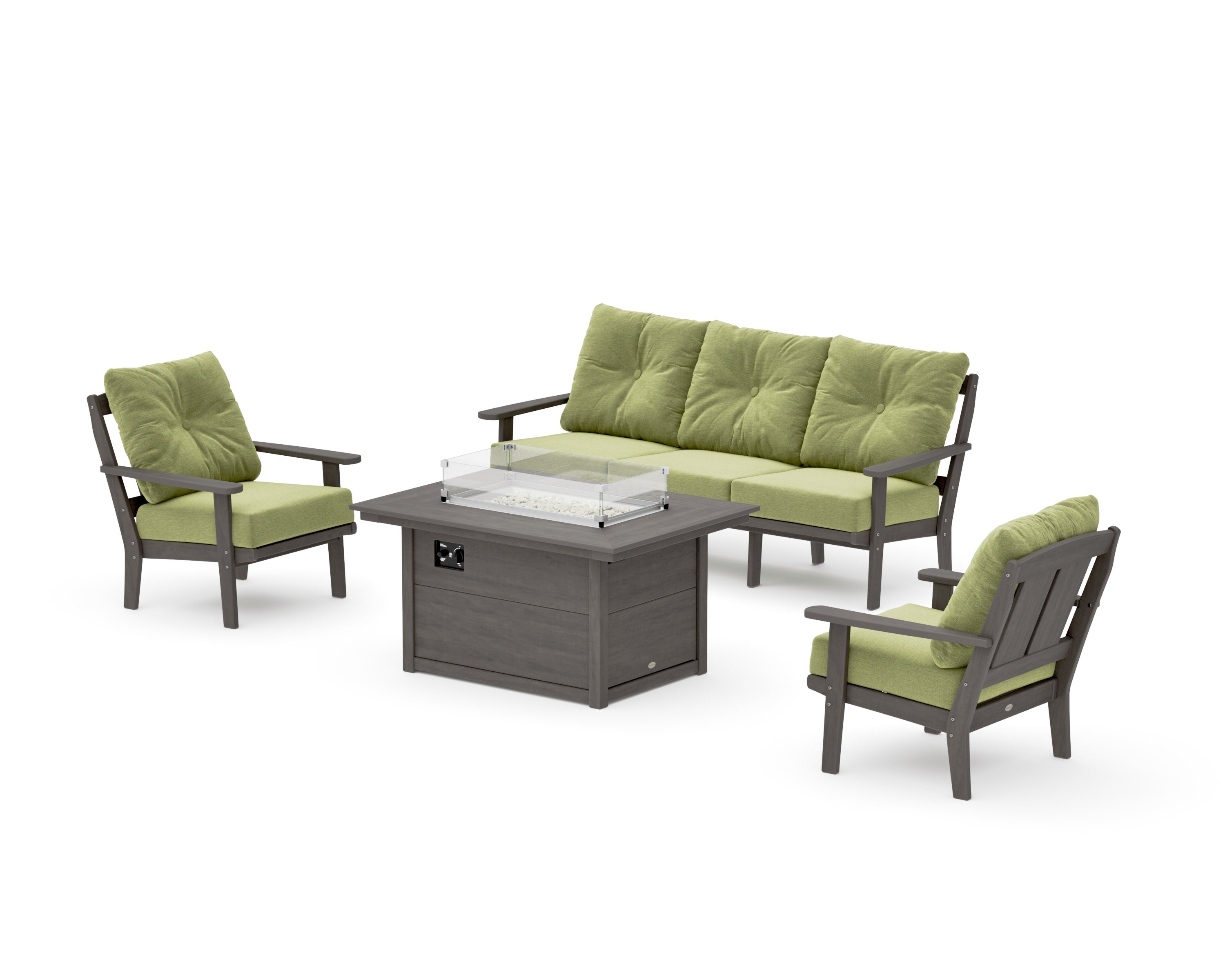 Mission Deep Seating Fire Pit Table Set in Driftwood / Chartreuse Boucle