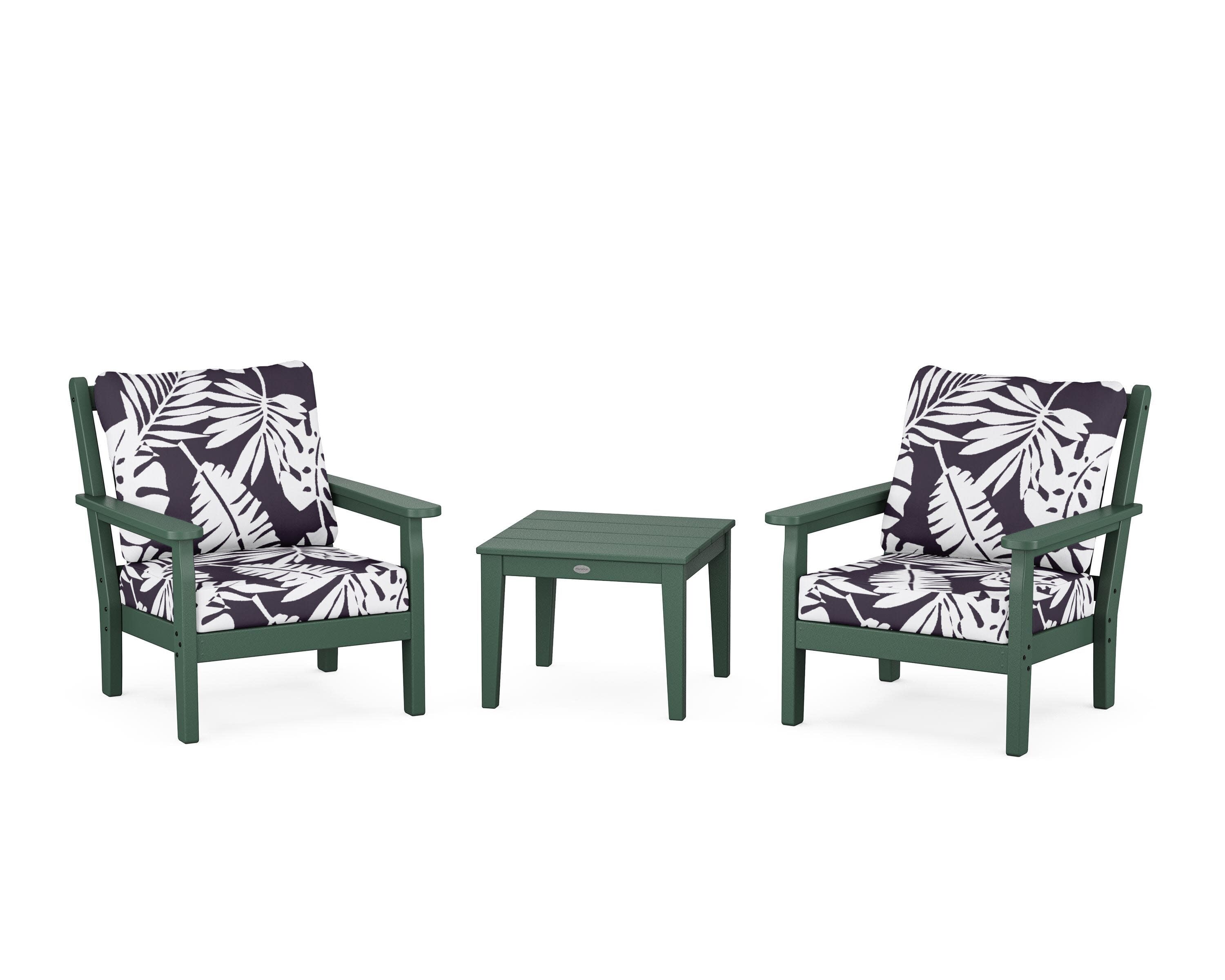 Chippendale 3-Piece Deep Seating Set in Green / Leaf Navy