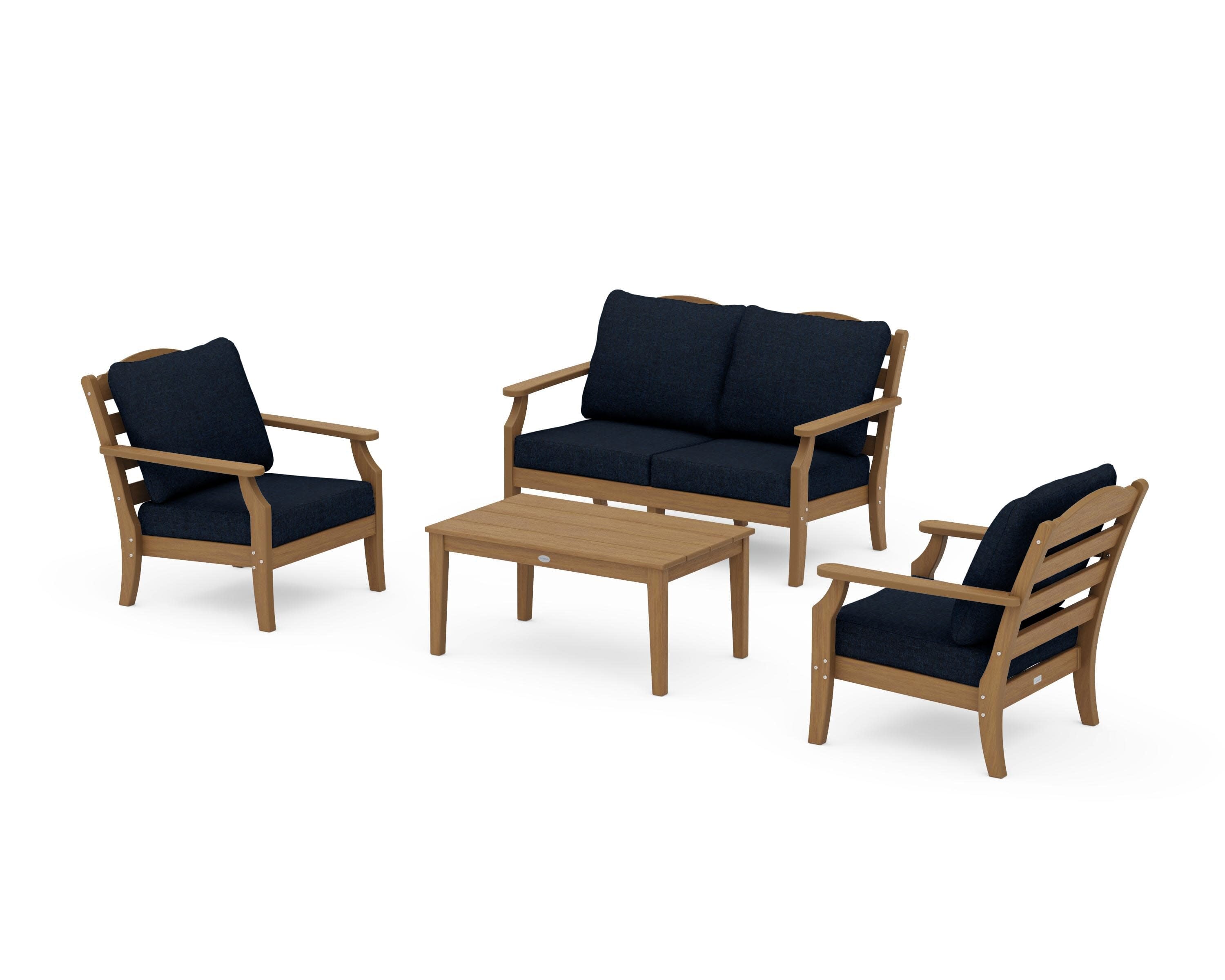 Savannah 4-Piece Deep Seating Set with Loveseat in Natural / Marine Indigo