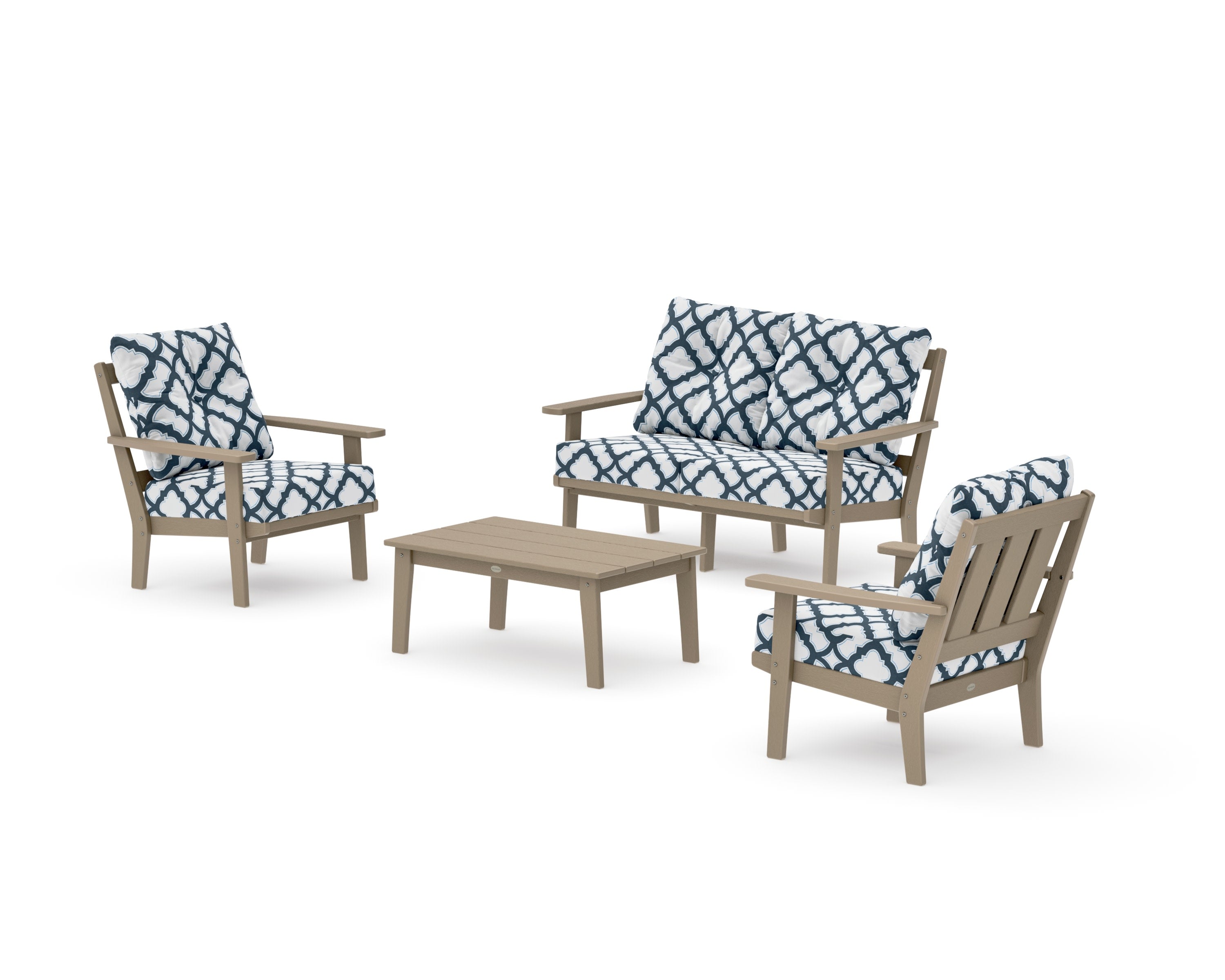 Oxford 4-Piece Deep Seating Set with Loveseat in Vintage Sahara / Trellis Marine Indigo