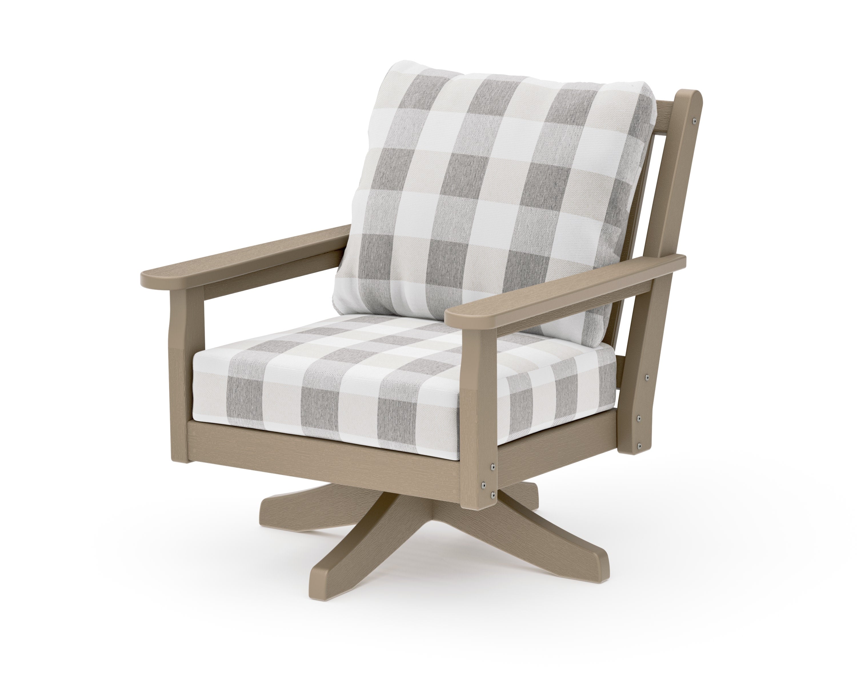 Chippendale Deep Seating Swivel Chair in Vintage Sahara / Buffalo Plaid Grey Mist