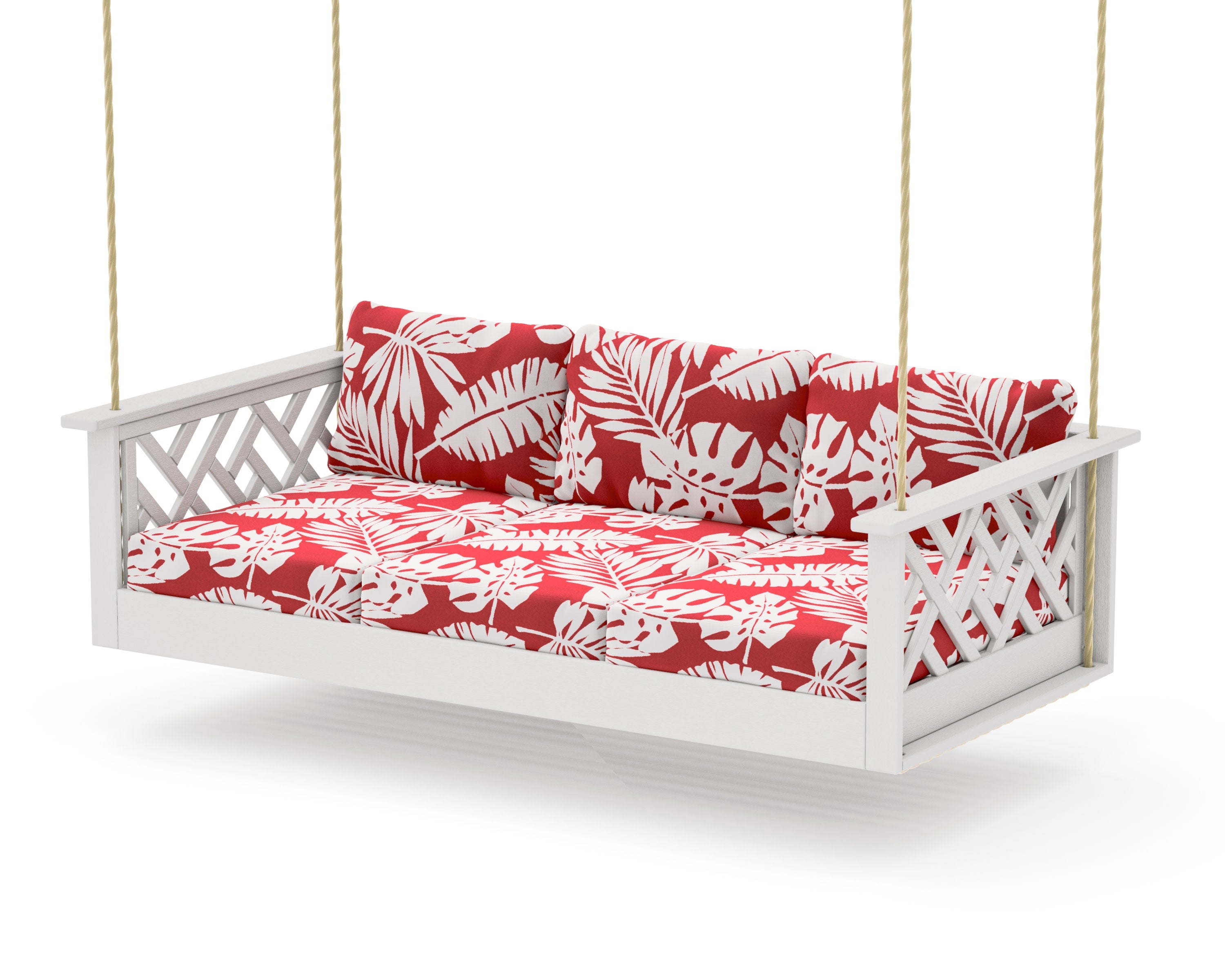 Chippendale Daybed Swing in Vintage White / Leaf Crimson