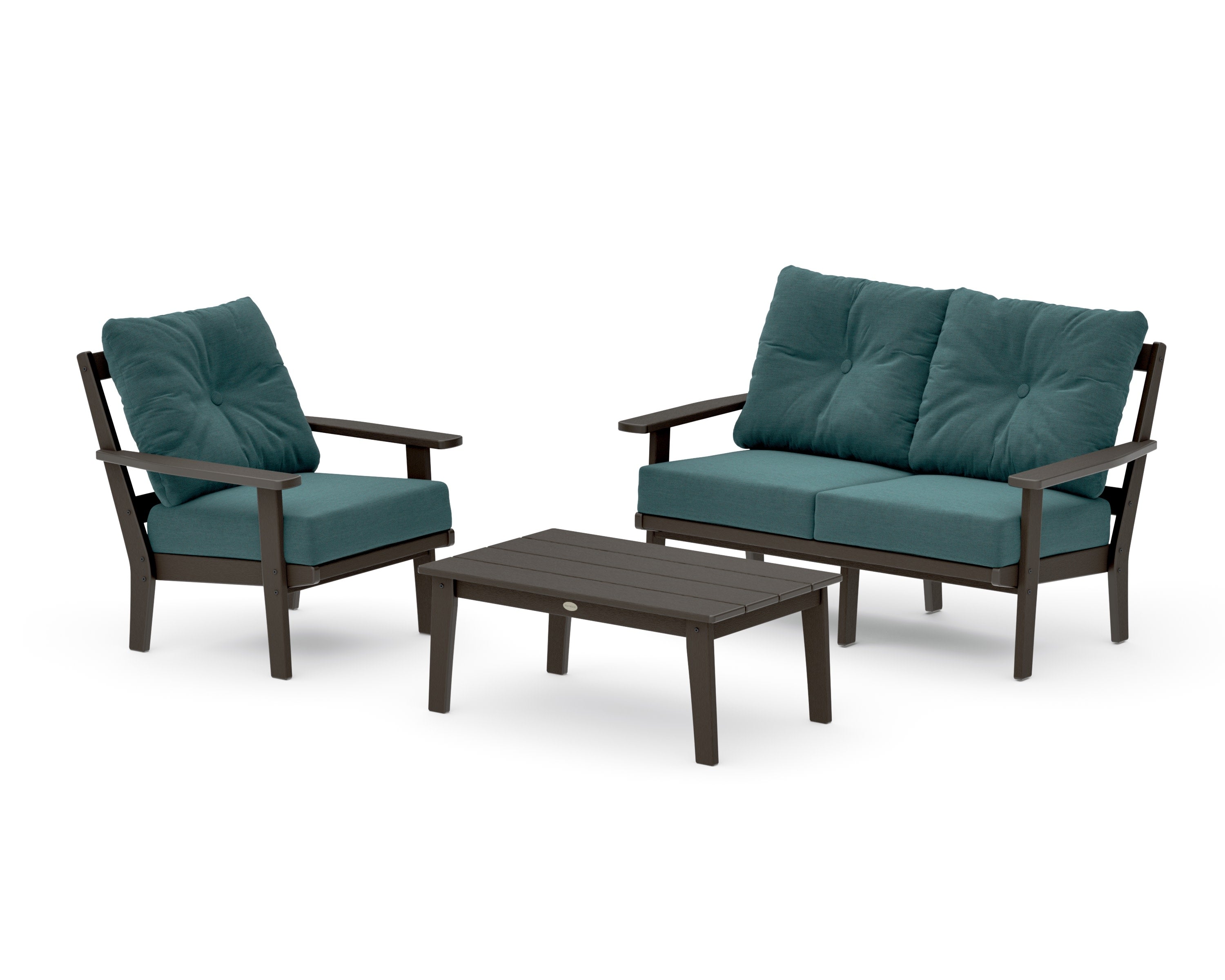 Prairie 3-Piece Deep Seating Set with Loveseat in Vintage Coffee / Ocean Teal