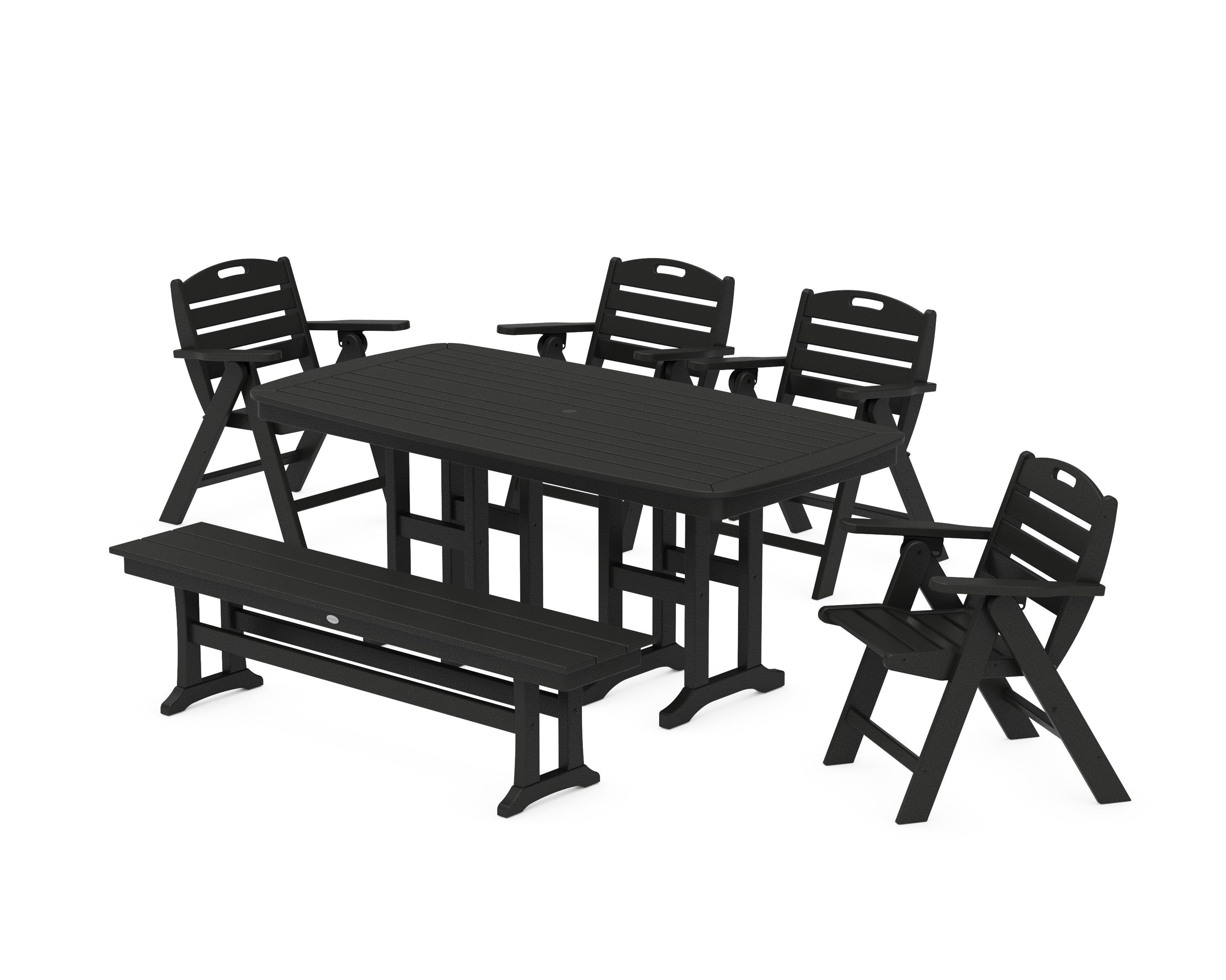 Nautical Lowback 6-Piece Dining Set with Bench in Black