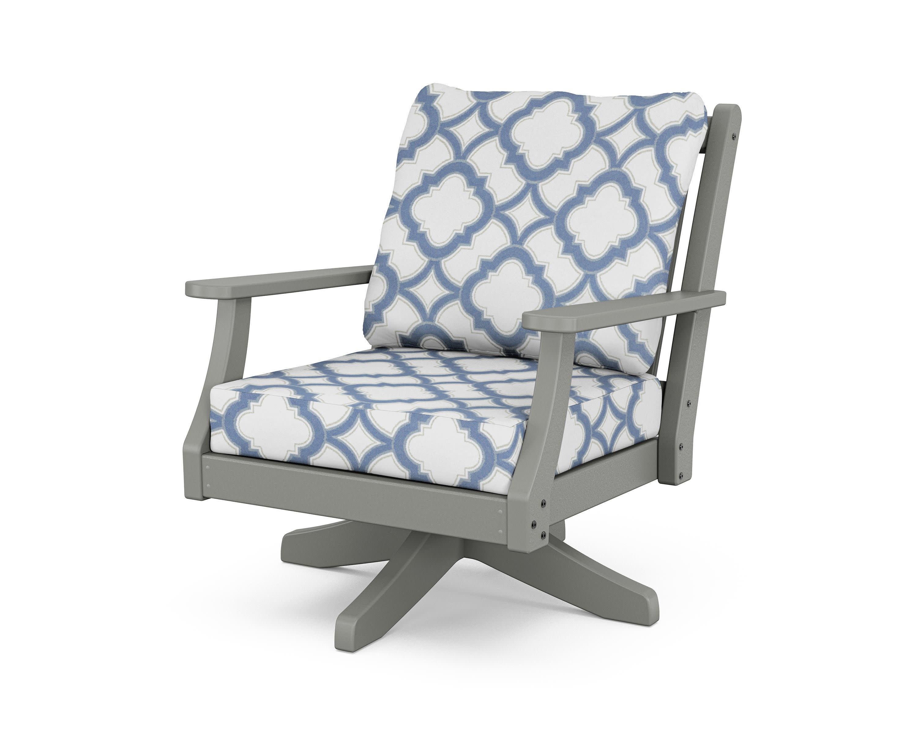 Wovendale Deep Seating Swivel Chair in Slate Grey / Trellis Sky Blue