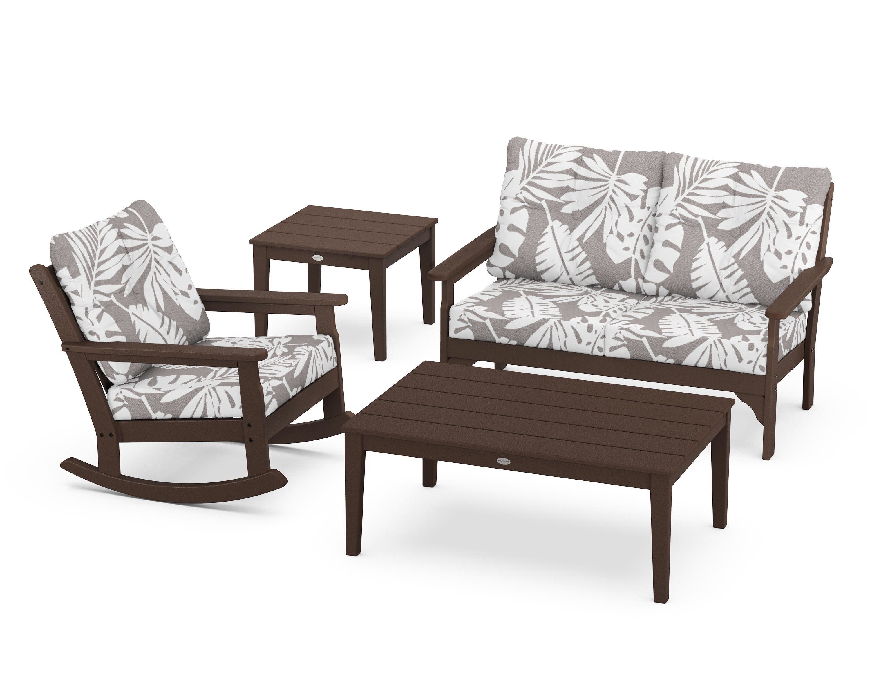 Vineyard 4-Piece Deep Seating Rocker Set in Mahogany / Leaf Grey Mist