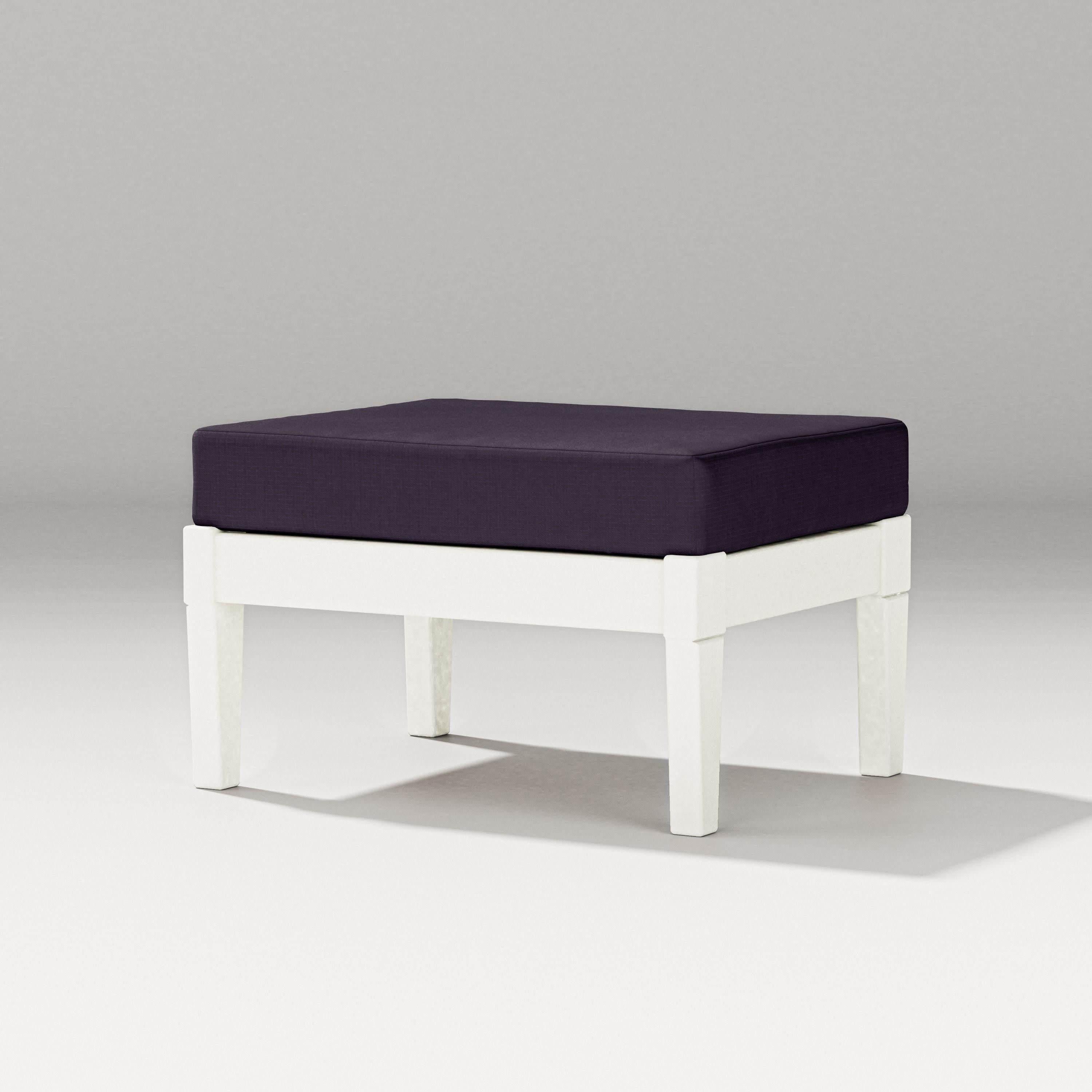 Estate Lounge Ottoman in Vintage White / Navy Linen