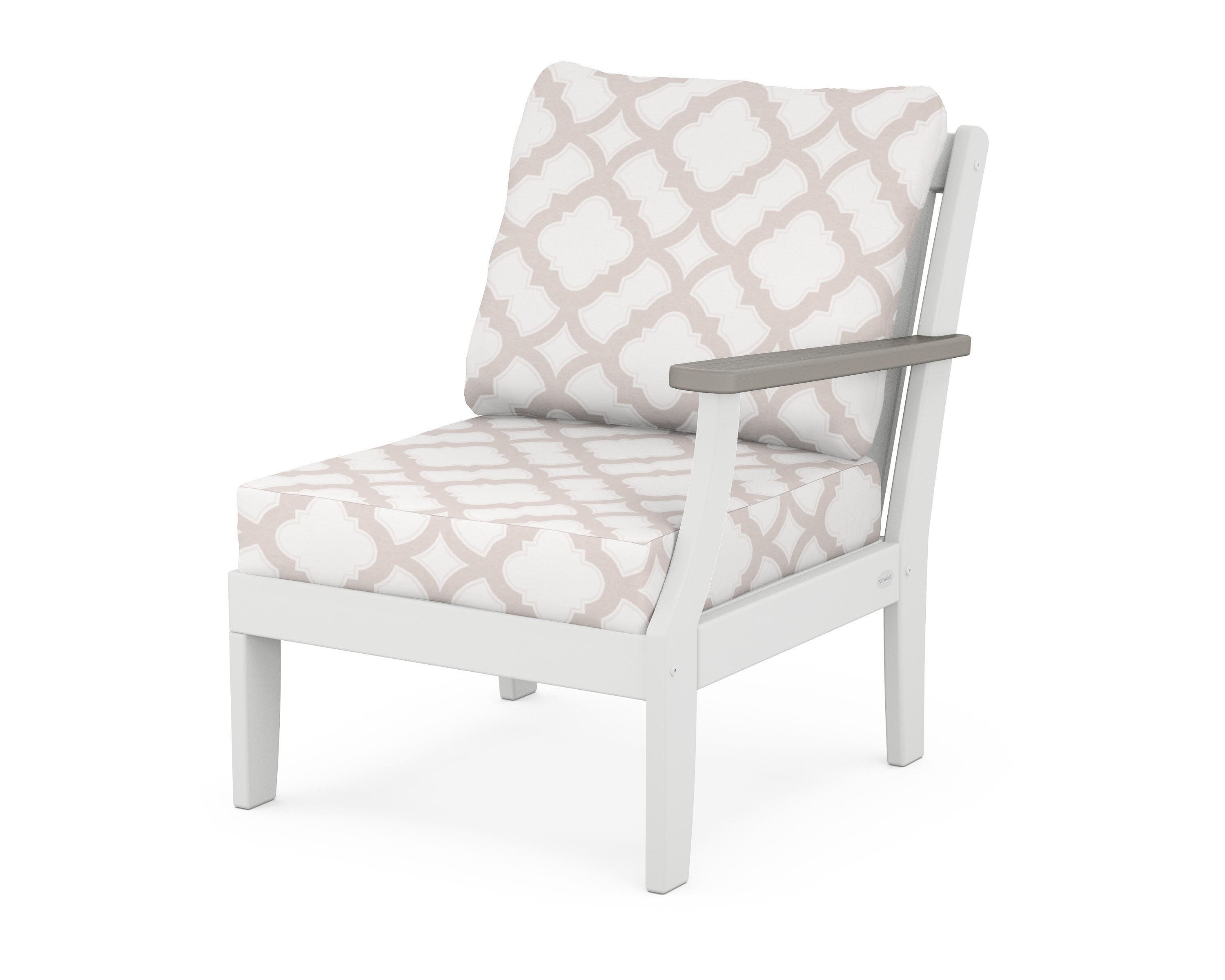Braxton Modular Right Arm Chair in White / Driftwood / Trellis Dune Burlap