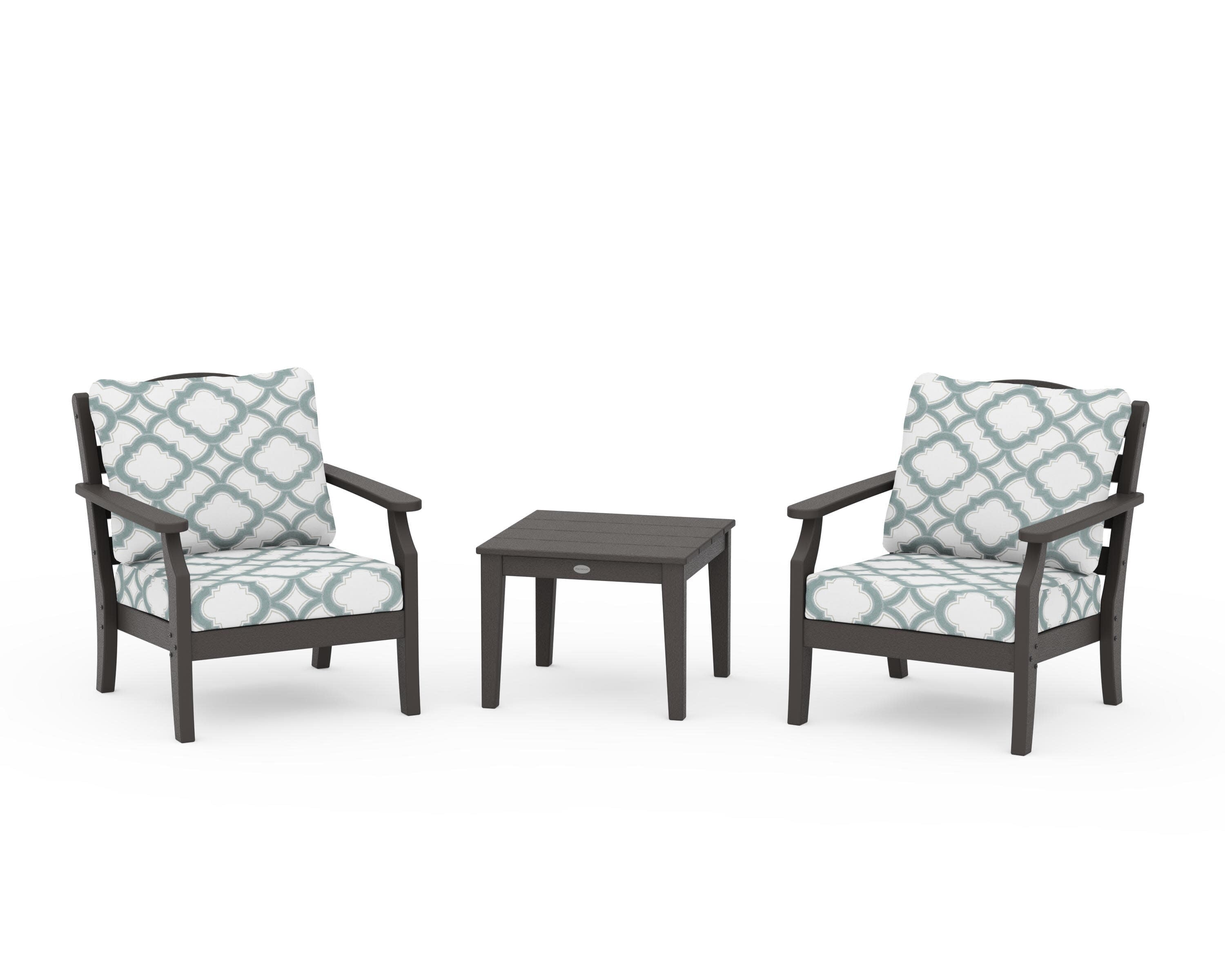 Savannah 3-Piece Deep Seating Set in Vintage Coffee / Trellis Glacier Spa